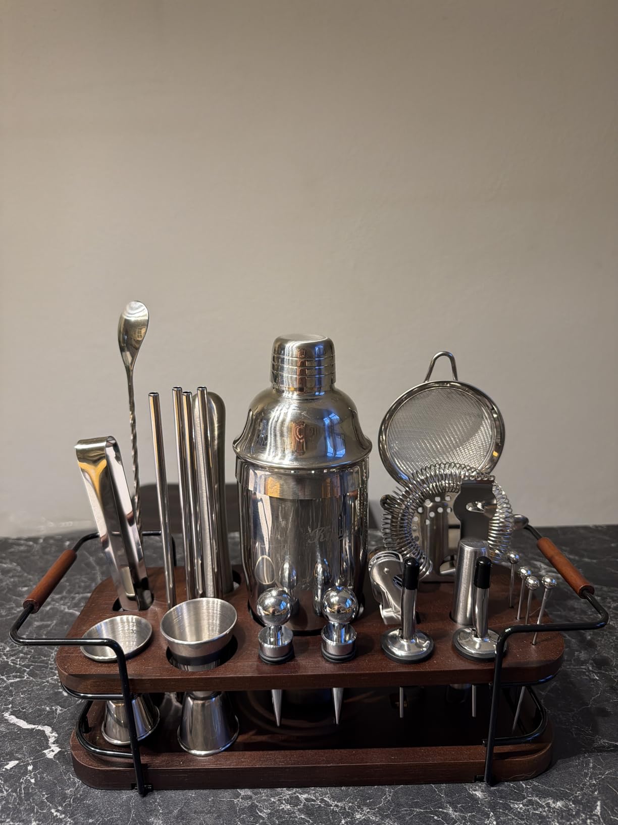 KITESSENSU Cocktail Shaker Set Bartender Kit with Stand | Complete 24-Piece Bar Set Cocktail Kit with All Bar Accessories: Martini Shaker, Jigger, Muddler | Drink Mixer Set for Home Bar Cocktails customer photo 1