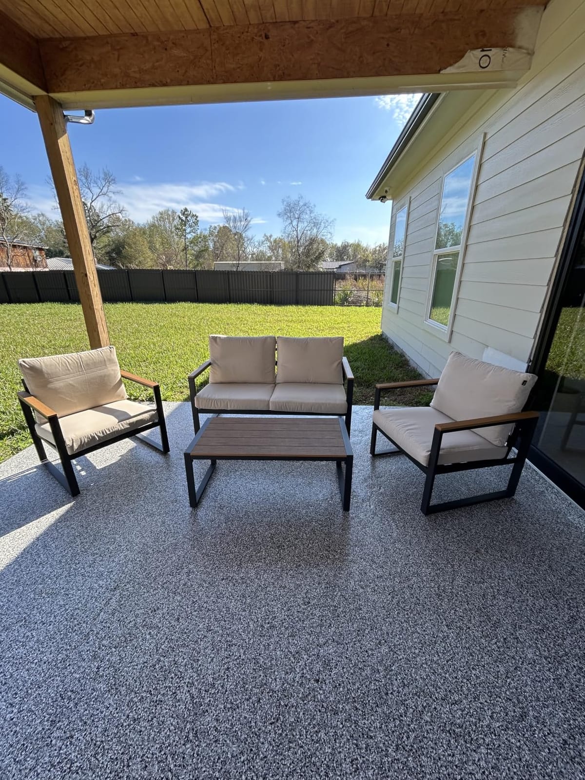 4 Pieces Metal Patio Furniture Set for Outdoor Balcony, Blue | 350LBS, With Coffee Table, Removable Cover, Water-Resistant, Rust-Resistant, Faux Wood Arm, 4 Inch Cushion, For Front Porch Backyard customer photo 1