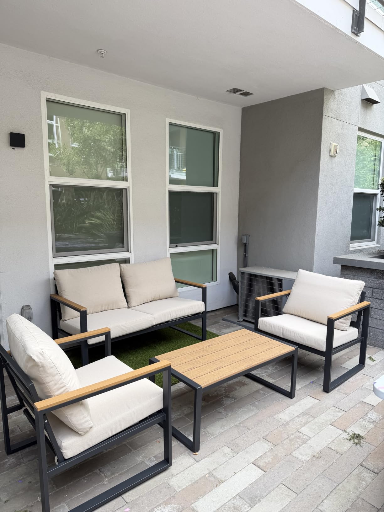 4 Pieces Metal Patio Furniture Set for Outdoor Balcony, Blue | 350LBS, With Coffee Table, Removable Cover, Water-Resistant, Rust-Resistant, Faux Wood Arm, 4 Inch Cushion, For Front Porch Backyard customer photo 2