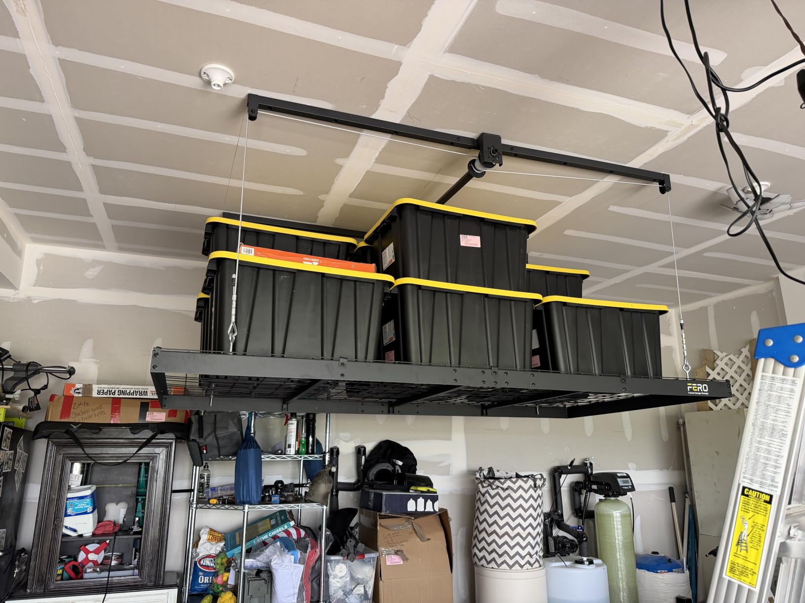 Garage Ceiling Storage Racks - 4x8 FT Overhead Garage Storage Rack with Safety Lock, Heavy-Duty Ceiling Mounted Lift System and Storage Organizer, Ideal for Maximizing Overhead Space, 325 lbs Capacity customer photo 1