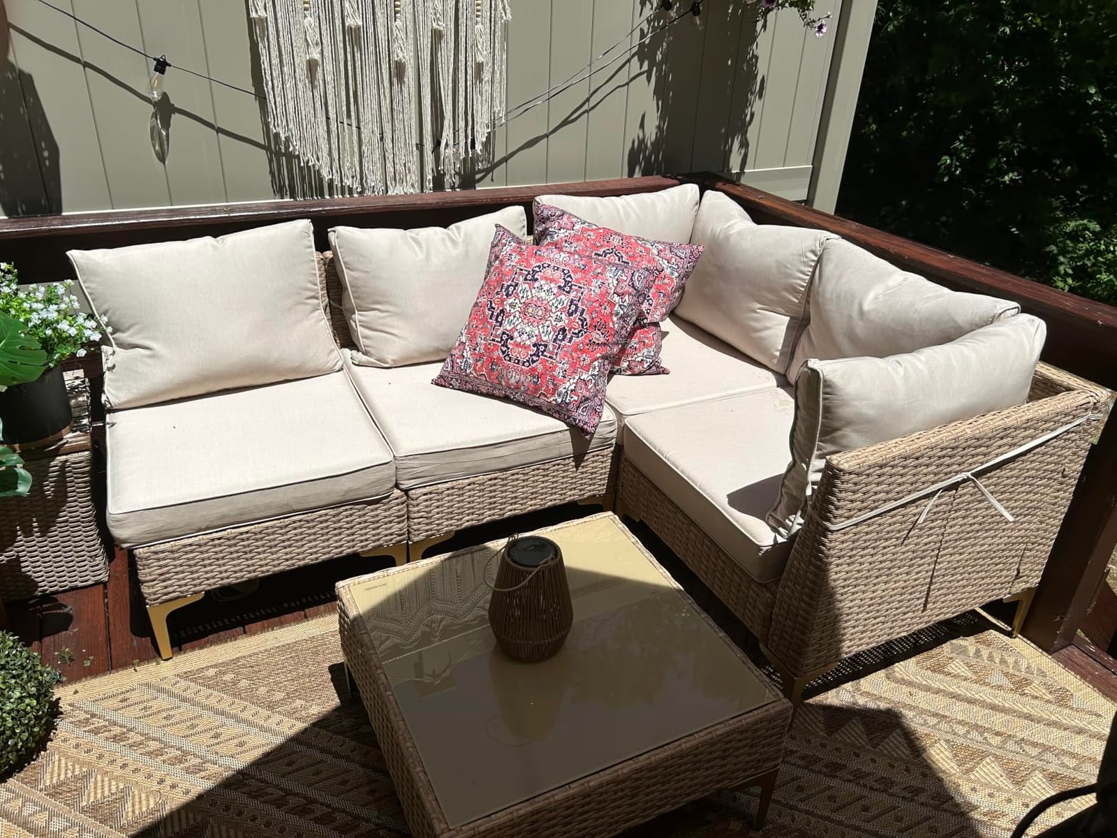 JOYURE 7 Piece Wicker Patio Furniture Set, Outdoor Conversation Sectional Sofa w/Coffee Table, All-Weather Outdoor Sofa with Thick and Anti-Slip Cushions for Deck, Poolside, Garden, Beige customer photo 1