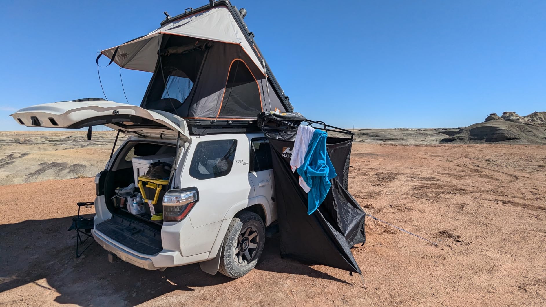 Adventurer Pro Rooftop Tent Hard Shell, 2-3 Person Aluminum Roof Top Tent | Detachable Side Awning & Built-in LED Light Strip, Compatible with Truck Jeep SUV Van & Trailer, Pop Up for 4-Season Camping customer photo 1