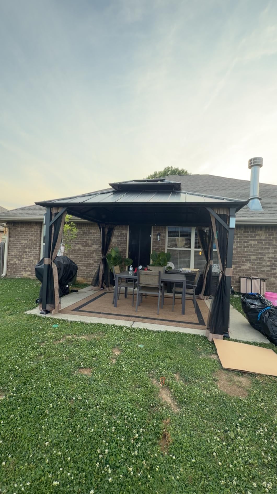 Modern Shade Hardtop Gazebo 10x12 with 4 LED Lights for Backyard, Black customer photo 2