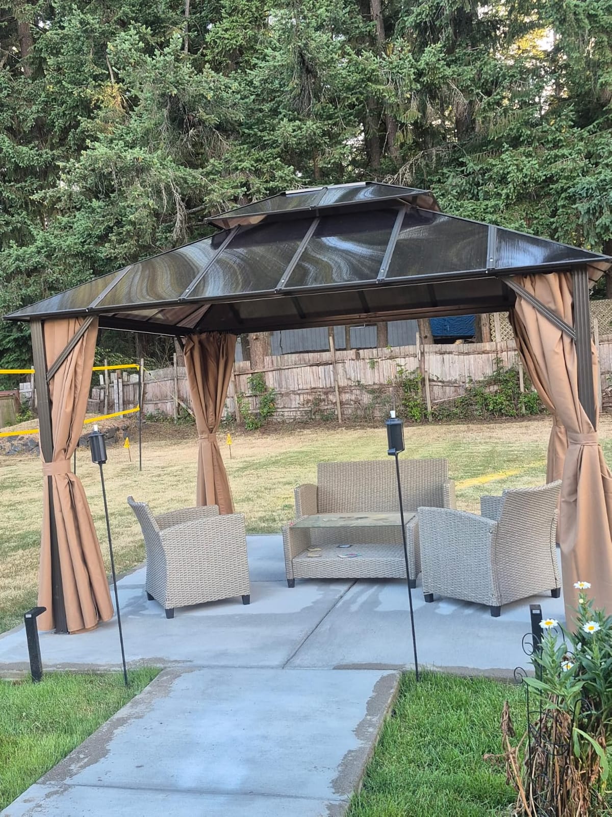 Aoxun 12'x10' Hardtop Gazebo with Polycarbonate Double Roof, Brown | Metal Frame Outdoor Permanent Pavilion with Breathable Netting and Privacy Curtain for Garden, Lawns, Patio customer photo 2