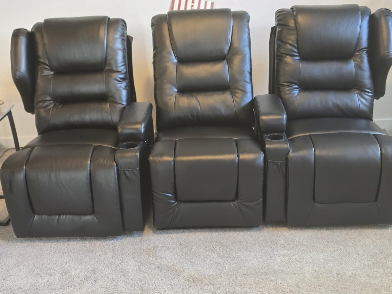 SAMERY Power Loveseat Recliner Sofa with Adjustable Split Back, Multi-Port Charger, Flip-Up Backrest & LED Lighting - Home Theater Seating with Storage, Cup Holders, Black Faux Leather Loveseat customer photo 1