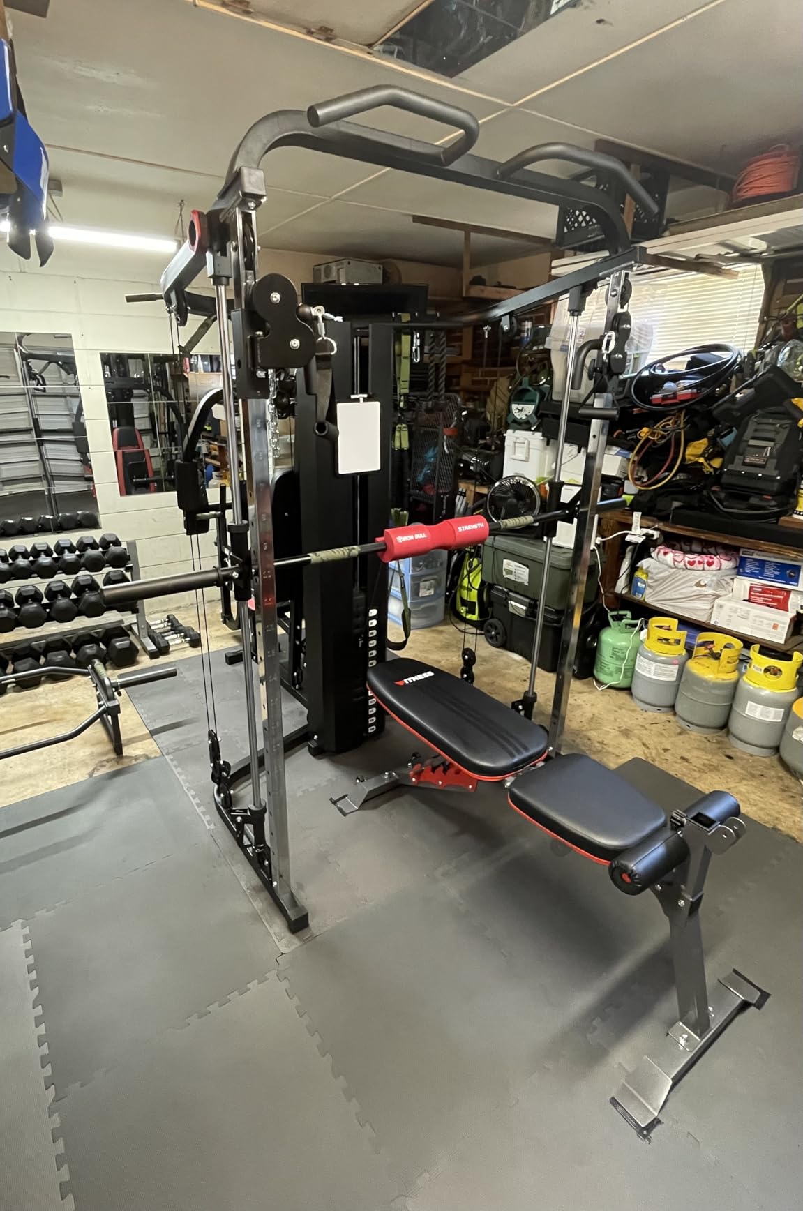 Multifunction Home Gym Equipment Workout Station, Smith Machine with 138LB Weight Stack, Leg Press, LAT Station for Full Body Training customer photo 2