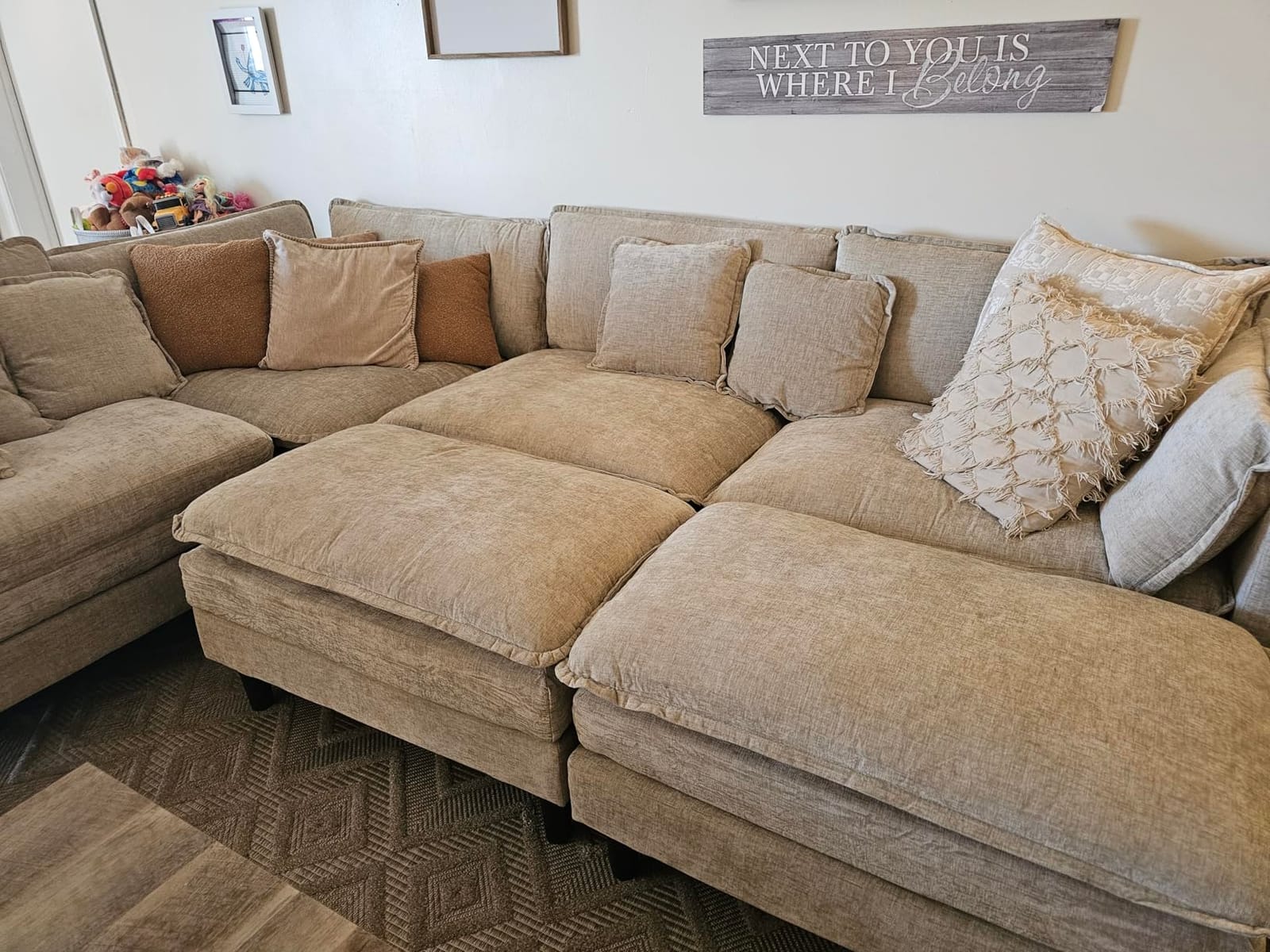 Oversized Modular Sectional Sofa, 7 Seater Deep Seat Cloud Couch Sectional | Chenille Corner Couch|7 Pillows|2 Movable Ottomans|For Spacious Living Room Reception Rooms, Large Families| Camel customer photo 2