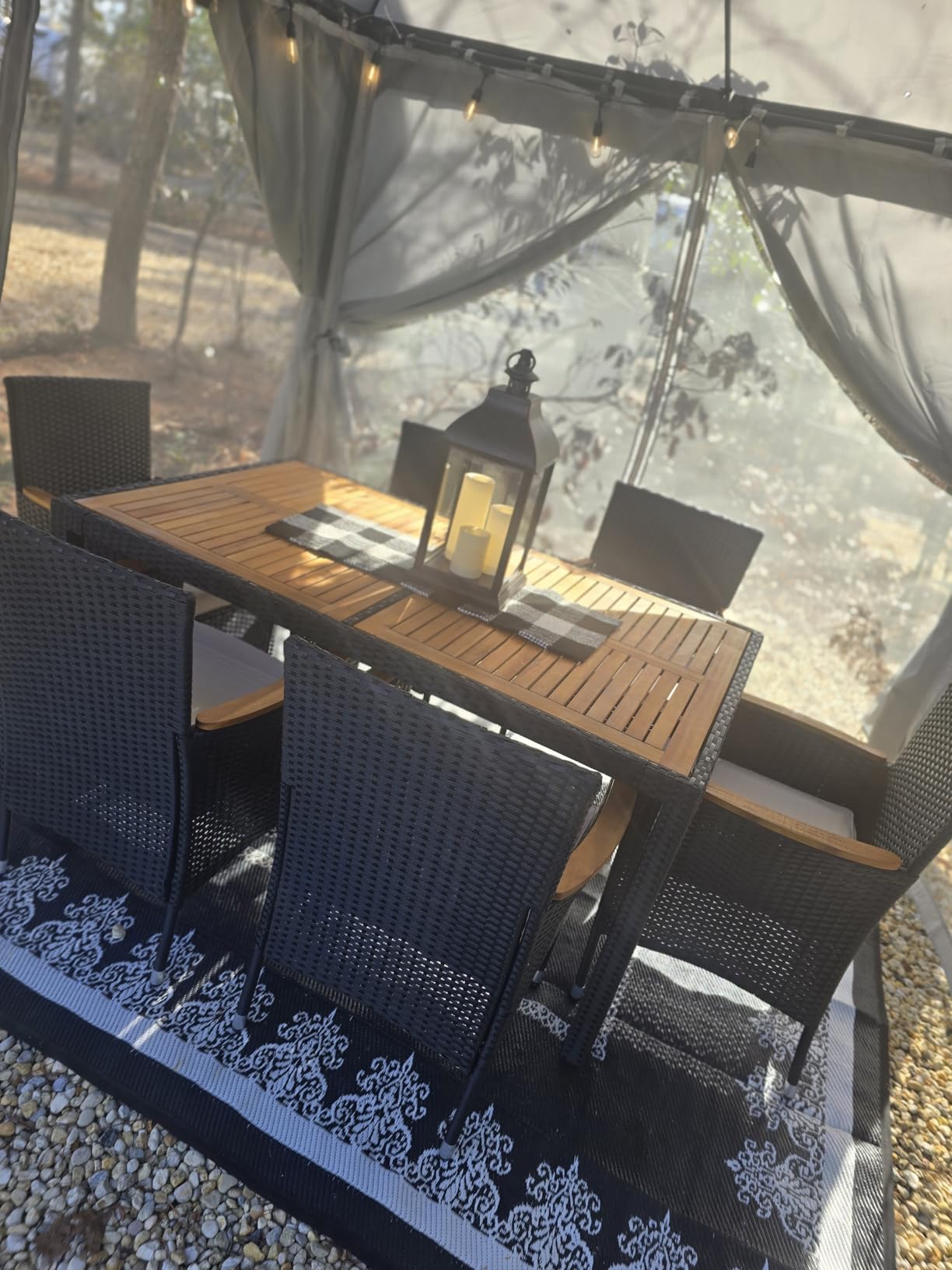 Yaheetech 7 Piece Patio Furniture Set, Outdoor Dining Acacia Wood Table Top | Rattan Conversation Set with Soft Cushions, 6 Chairs & 1 Table for Backyard, Deck, Garden & Yard, Black/Beige customer photo 1