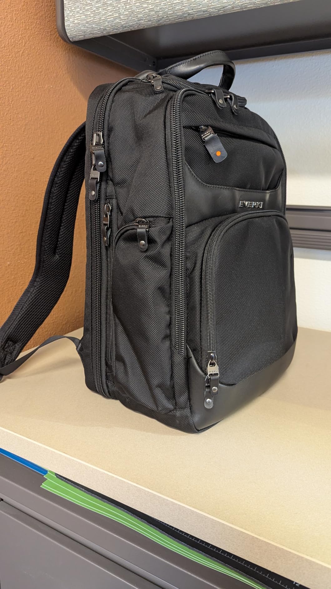 EVERKI Onyx Business Travel Backpack with Laptop Compartment, Navy - 36 L | Ballistic Nylon, Premium Leather Accents, Corner Guards, Sunglasses Case, Water-Repellent, Travel-Friendly, Fits up to 17.3