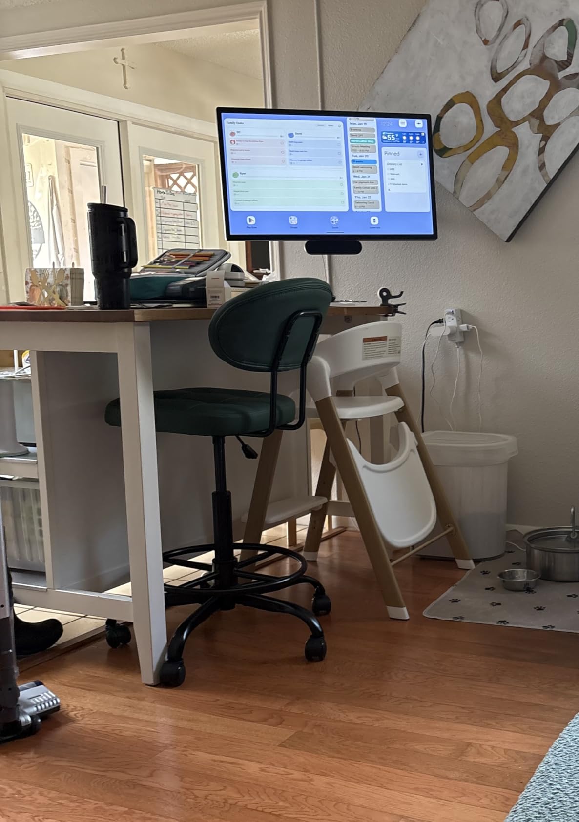 Misolant Drafting Chair Without Arms, Tall Office Chair with Footrest Ring for Standing Desk, Small Faux Leather Executive Office Chair with Adjustable Height for Bar Lab Counter Height Desk, Black customer photo 1