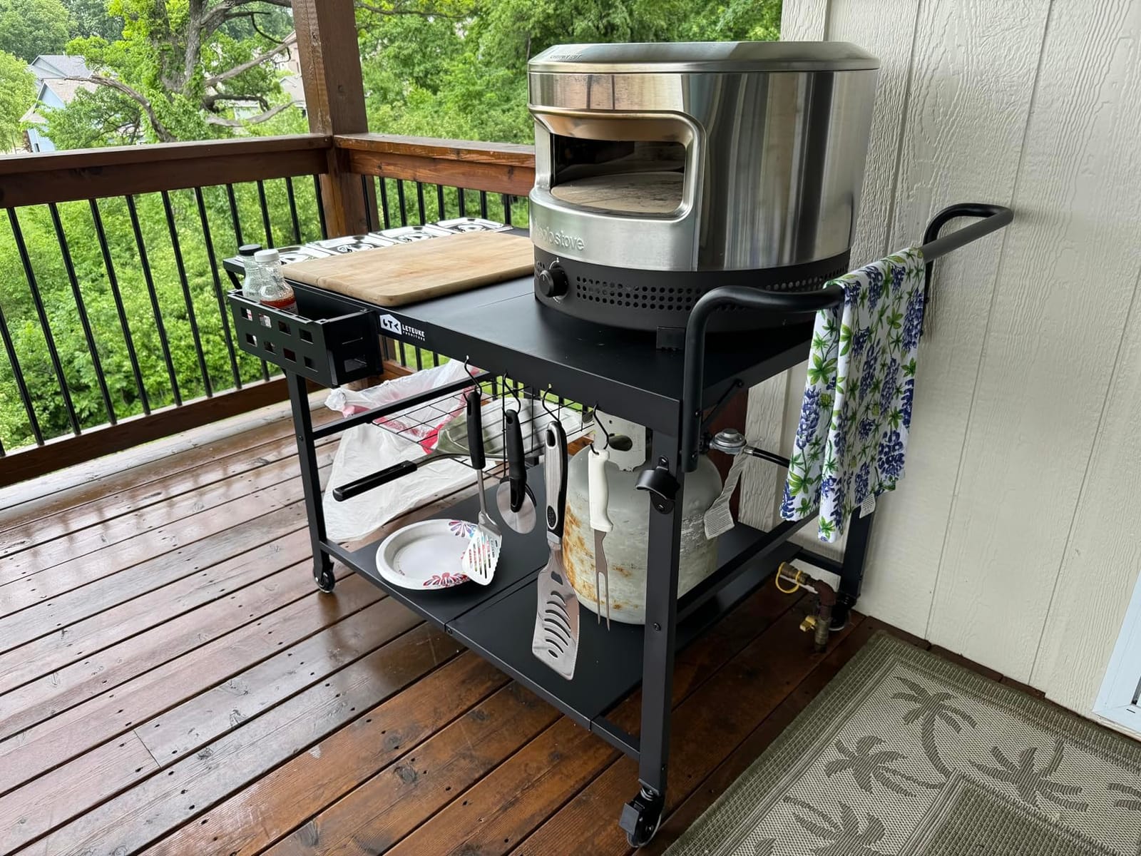 Leteuke Pizza Oven Table, Grill Cart Table for Blackstone Griddle, Outdoor Pizza Oven Stand Fits Ninja, Cuisinart, Gozney, Solo Stove, BBQ Prep Tables Station with Seasoning Tray, 47