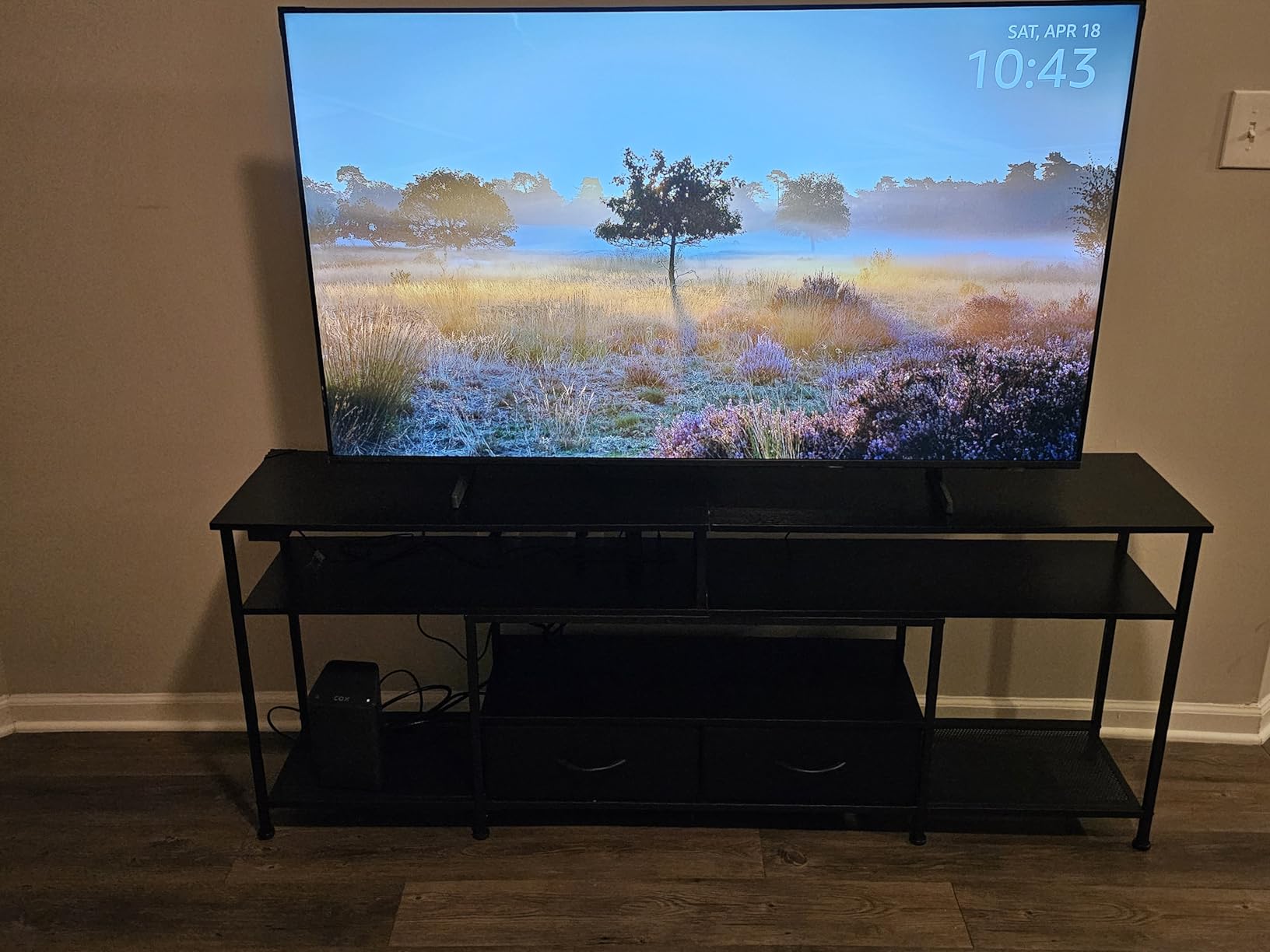 Huuger TV Stand for 75 80 Inch TV, Entertainment Center with Power Outlets and LED Lights, 70.9 Inch TV Console for Living Room, Media Console with Drawers and Shelves, Black customer photo 2