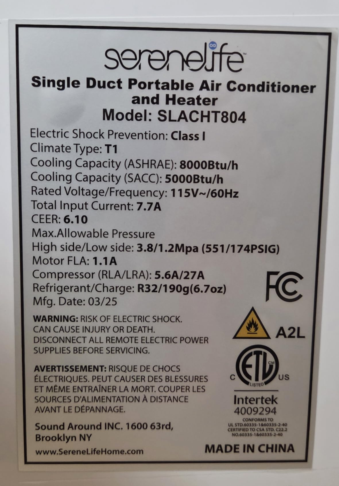 SereneLife 10,000 BTU Portable Air Conditioner and Heater, Small AC with Dehumidifier and Fan, Mini AC Unit with 450 Sq. Ft. Coverage, Includes Remote Control and Window Mount Kit customer photo 1