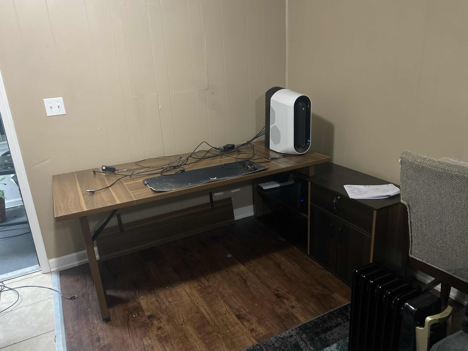 Tribesigns 74.8 Inch Executive Desk, L-Shaped Office Desk with Cabinet | Large Computer Desk with Shelves and CPU Storage, Modern Home Office Desks Business Furniture Workstation Set, White and Wood customer photo 1