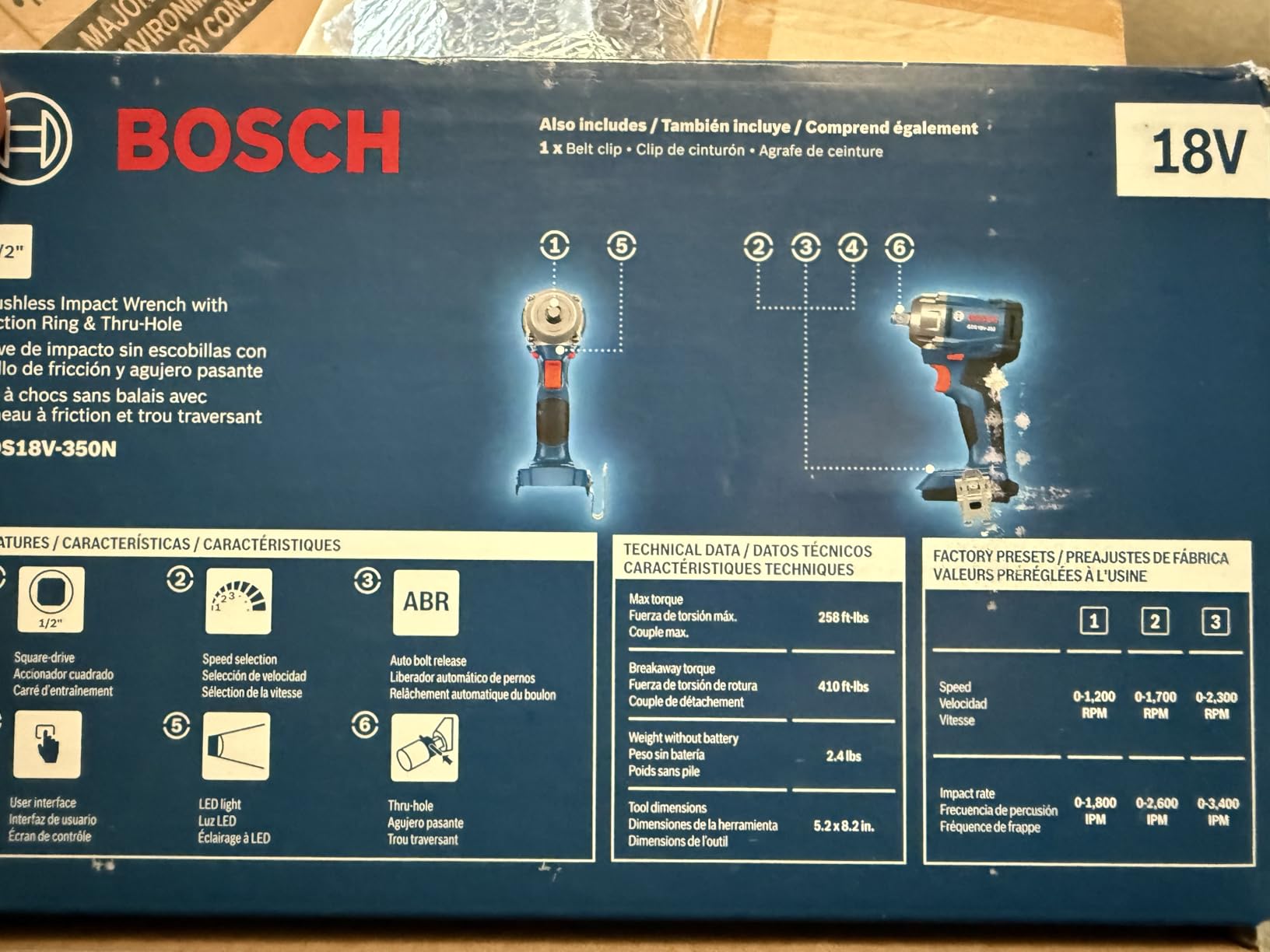 Bosch GDS18V-350N 18V Brushless 1/2 In. Mid Torque Impact Wrench - 410 Ft.-Lbs Breakaway Torque, 250 Ft.-Lbs Fastening Torque, Compact Design (Bare Tool) customer photo 1