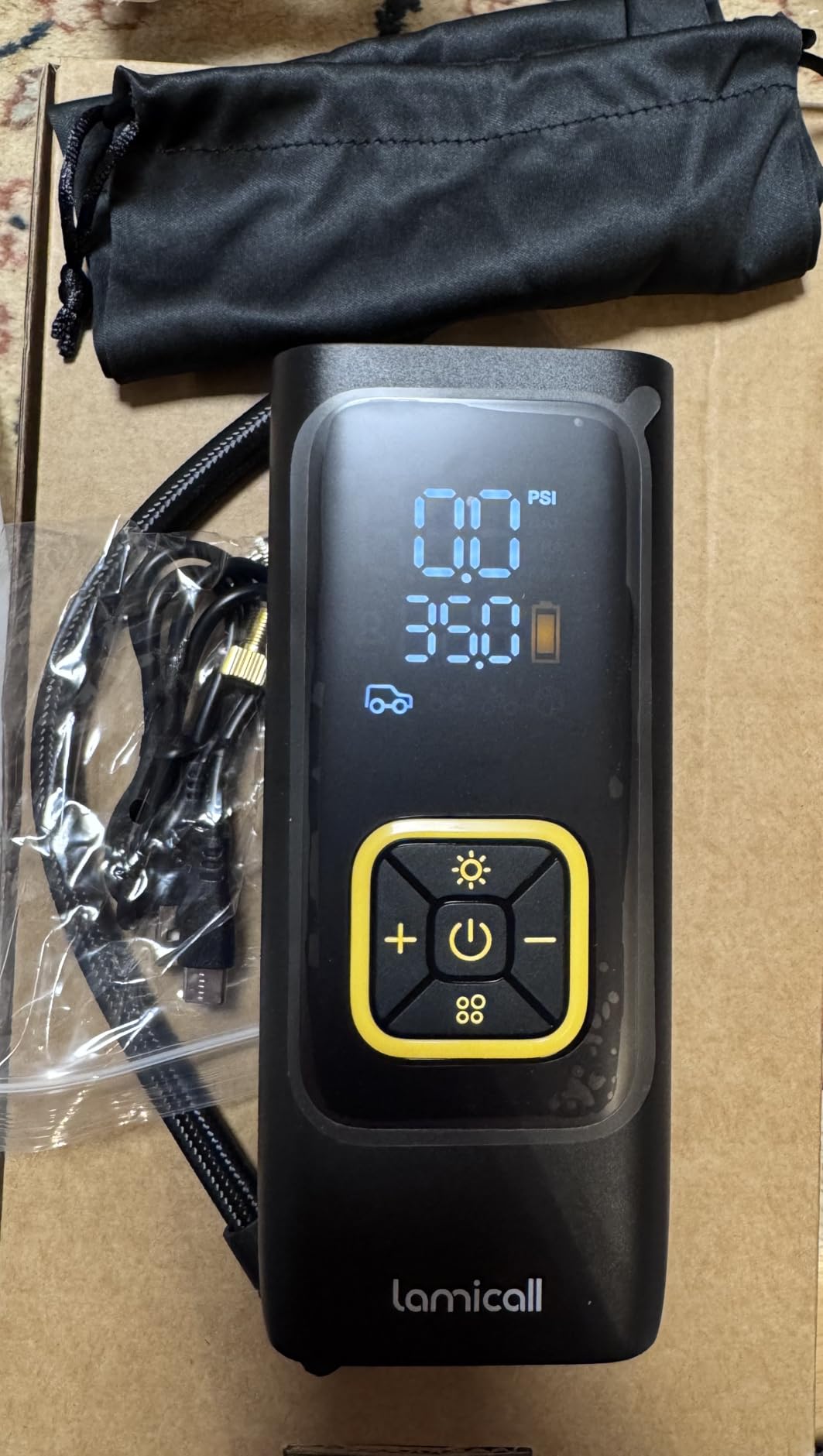 Lamicall Car Tire Inflator Portable Air Compressor, 4X Faster, 150 PSI | with Auto Stop, Rechargeable, Pressure Gauge Display, LED Light, Car Accessories Automatic Air Pump for Motorcycle Bike Ball customer photo 1