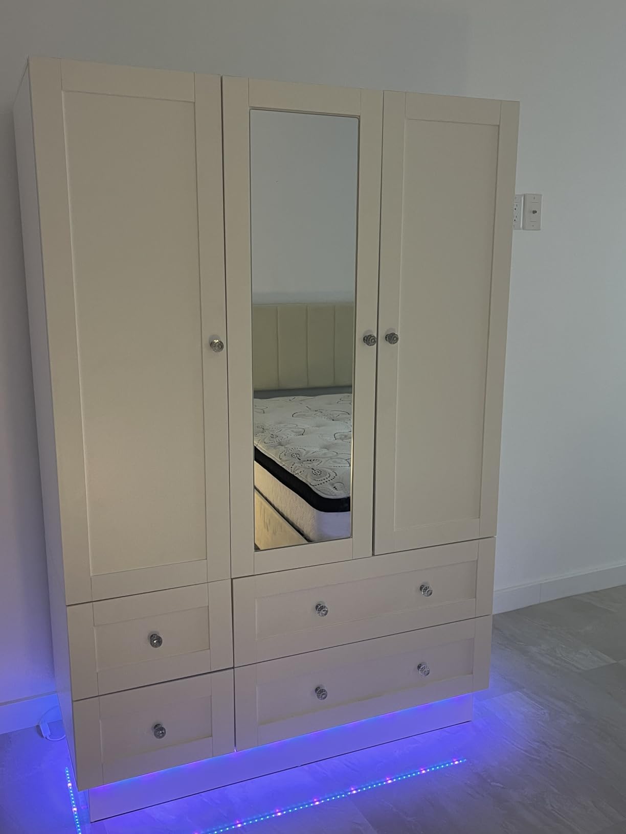 VOWNER Wardrobe Closet with 3 Doors Bedroom Armoire with Mirror & 4 Drawers customer photo 2