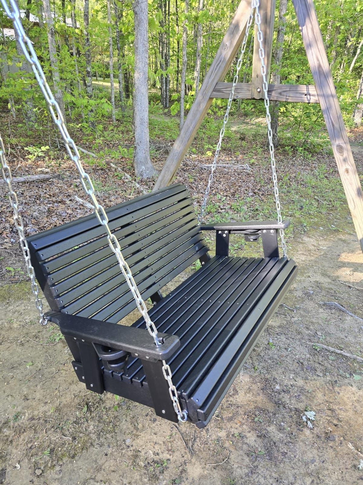 HDPE Porch Swing with 18/8 Stainless Steel Bolts, Ergonomic Design, Ultra Weather-Resistant, Heavy Duty 1200 LBS, for Outdoor Patio Garden Yard (Gray) customer photo 1
