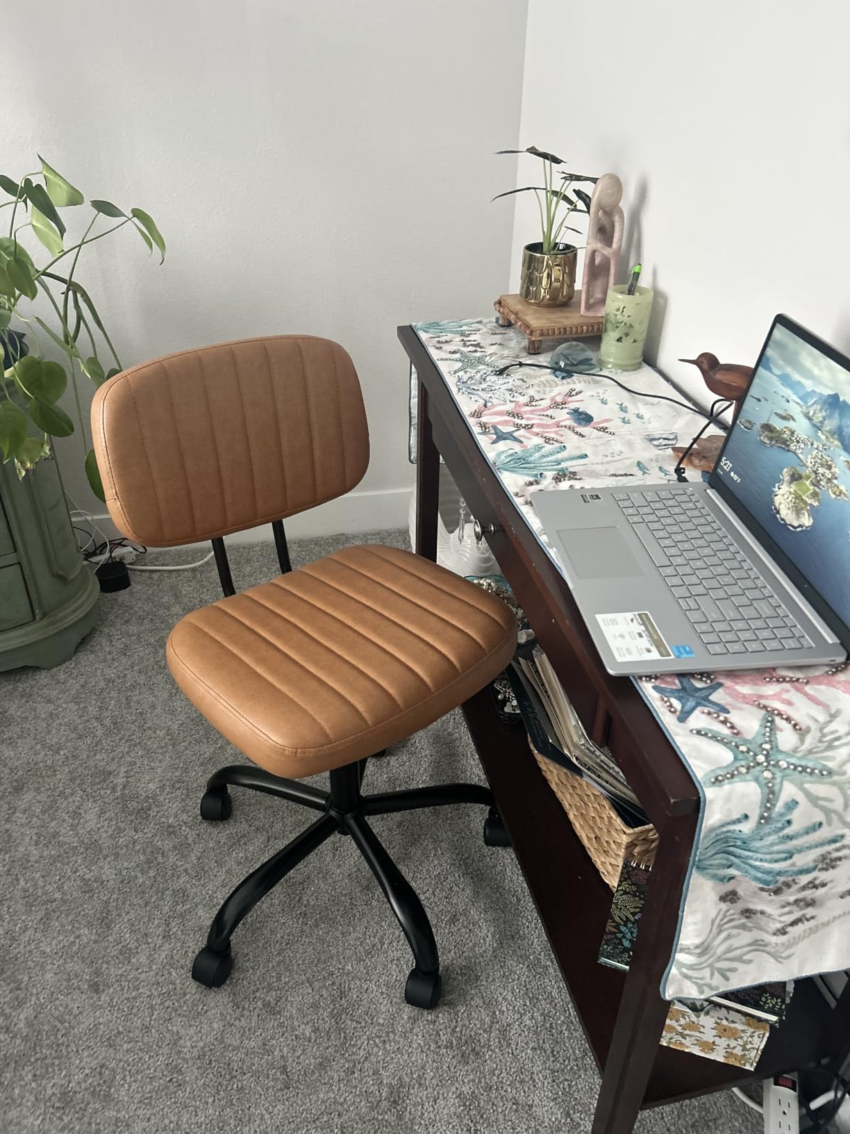 DUMOS Home Office Chair, Ergonomic Computer Desk Chair, Lumbar Support | Armless Height Adjustable, PU Leather, 360 Swivel Wheels, Small Space, Adults, New Black customer photo 1