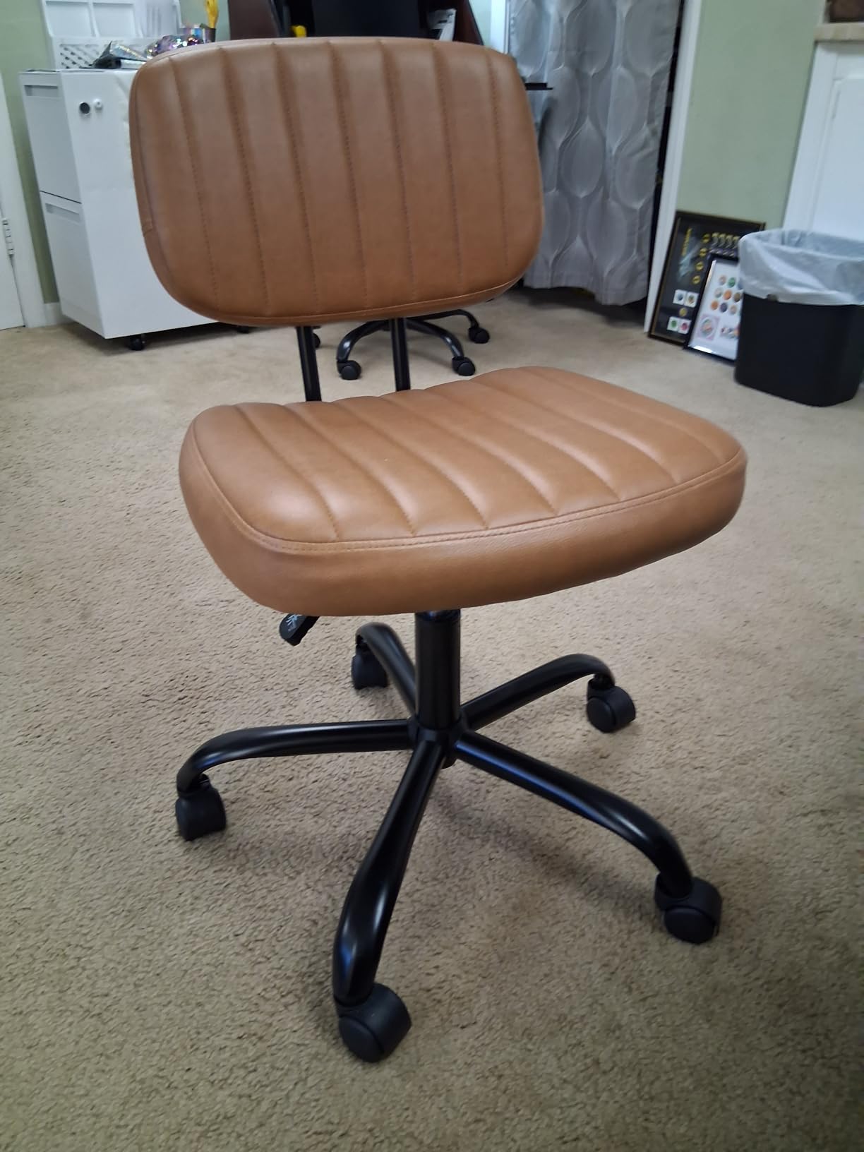 DUMOS Home Office Chair, Ergonomic Computer Desk Chair, Lumbar Support | Armless Height Adjustable, PU Leather, 360 Swivel Wheels, Small Space, Adults, New Black customer photo 2