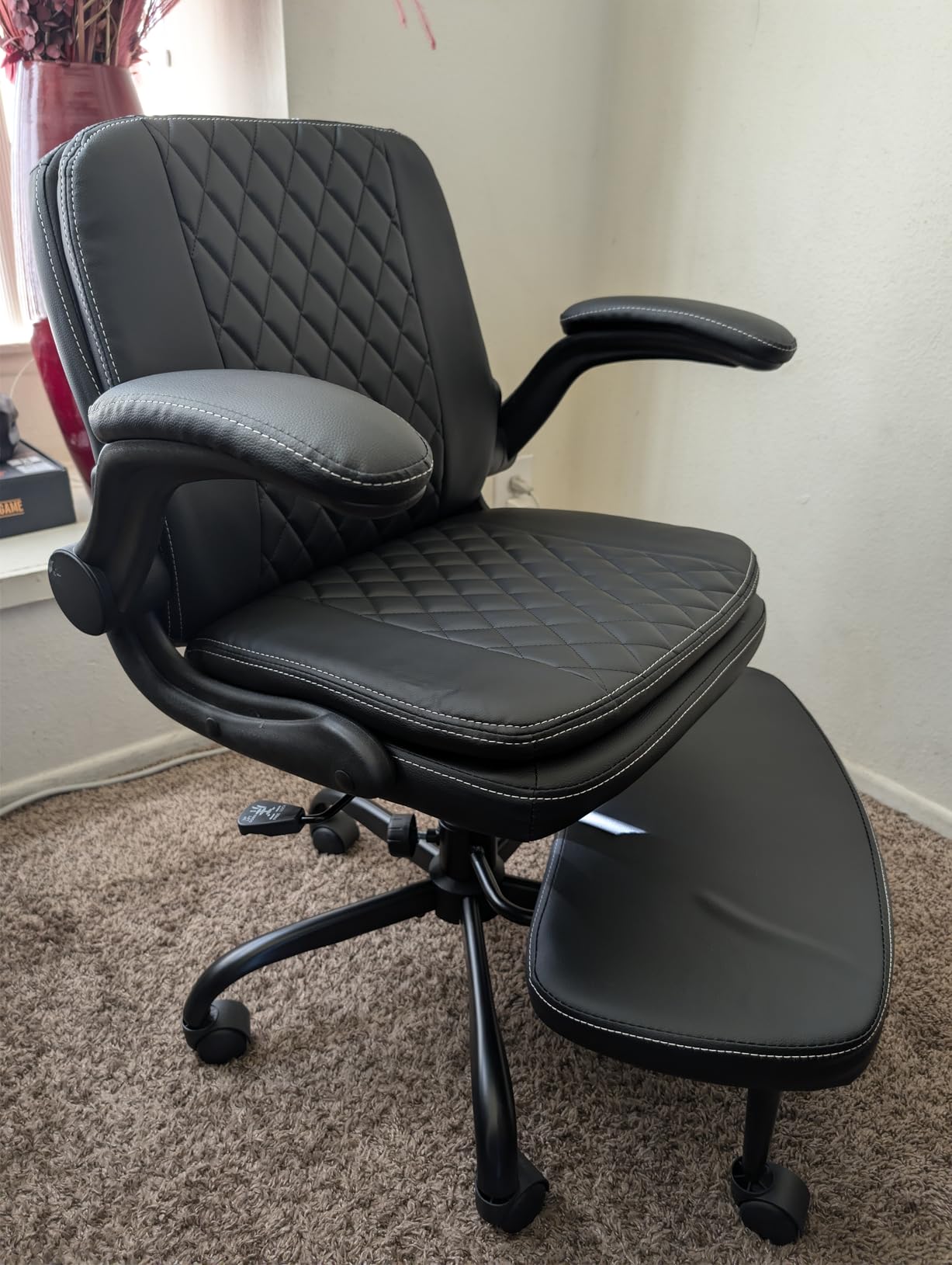 Cross Legged Office Chair, ADHD Criss Cross Desk Chair with Wheels & Stretchable Rotating Footrest, Height Adjustable Wide Yoga Kneeling Meditation Chair with Flip-up Armrests Back Support customer photo 2