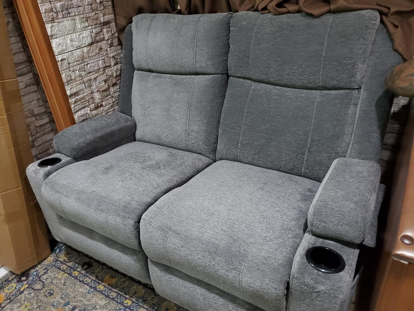 Reclining Sofa Couch, Loveseat 3 Seater Recliner Sofa with Drop Down Table/ 4 Cup Holder/Hidden Storage, Wall Hugger Recliner Sofa for Living Room & Home Theater & RV(Beige) customer photo 1