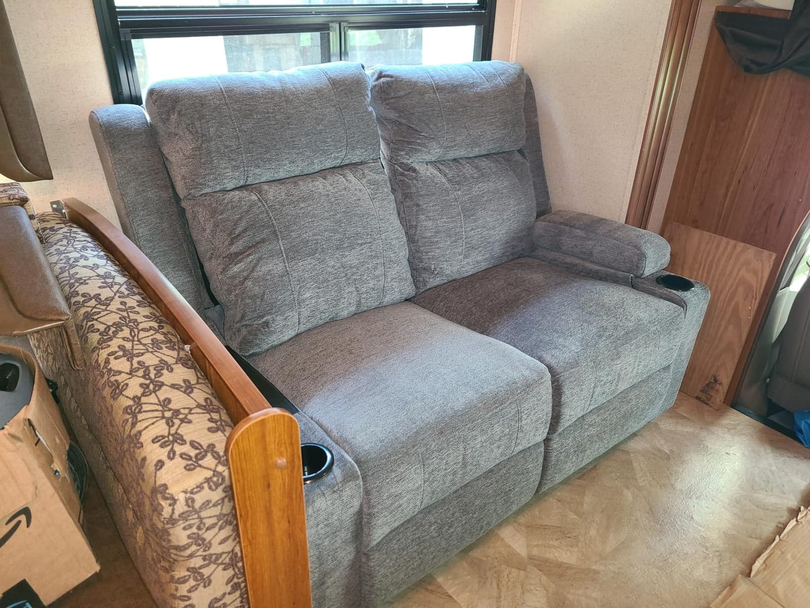 Reclining Sofa Couch, Loveseat 3 Seater Recliner Sofa with Drop Down Table/ 4 Cup Holder/Hidden Storage, Wall Hugger Recliner Sofa for Living Room & Home Theater & RV(Beige) customer photo 2