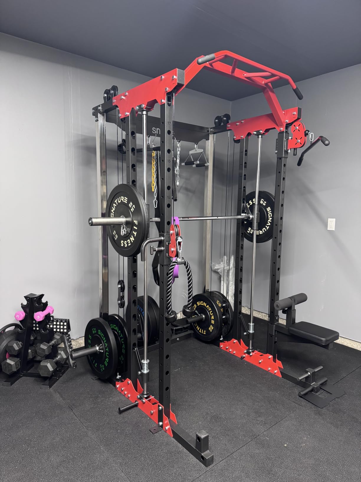 ALL10 All-in-One Smith Machine Home Gym, Multi-Functional Power Rack | 1:1 or 2:1 Pulley Ratio, Cable Crossover, Squat Rack with Leg Press, LAT Pull-Down Seat, 2000LB Weight Capacity customer photo 1