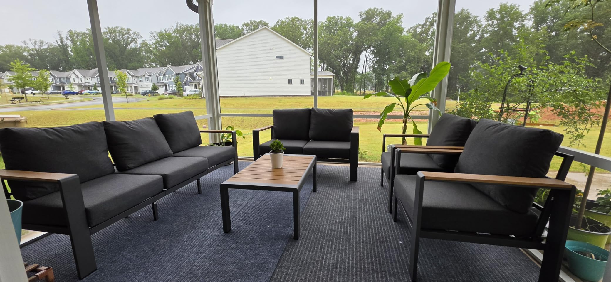 Aluminum Outdoor Patio Furniture Set with Coffee Table, 5 Piece Patio Conversation Sets with Washable Thick Cushions, Outdoor Sectional Furniture Set for Porch, Balcony, Deck, Yard, Graphite customer photo 2