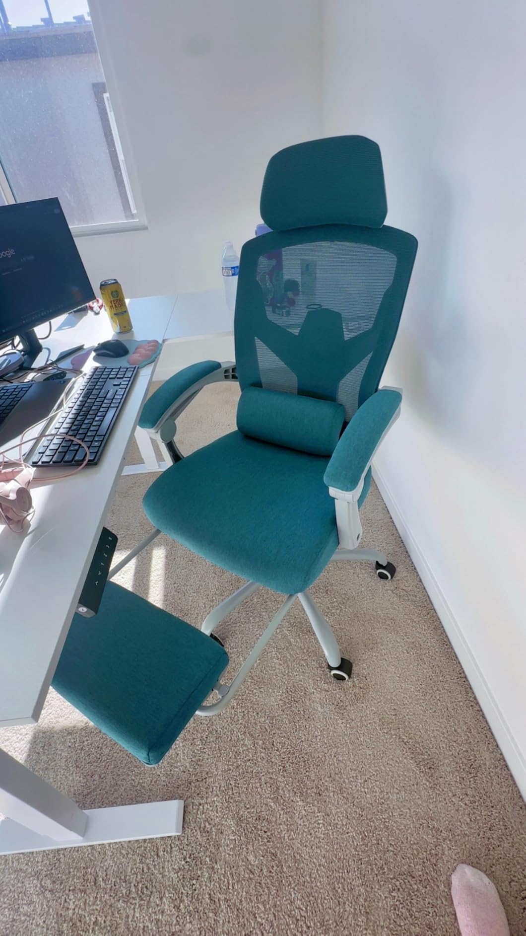 Sweetcrispy Ergonomic Office Chair, Computer Desk Chair with Lumbar Support | Adjustable Footrest, High-Back Mesh, 360° Rolling Swivel Work, Comfy Arms for Home Bedroom, Light Grey customer photo 2