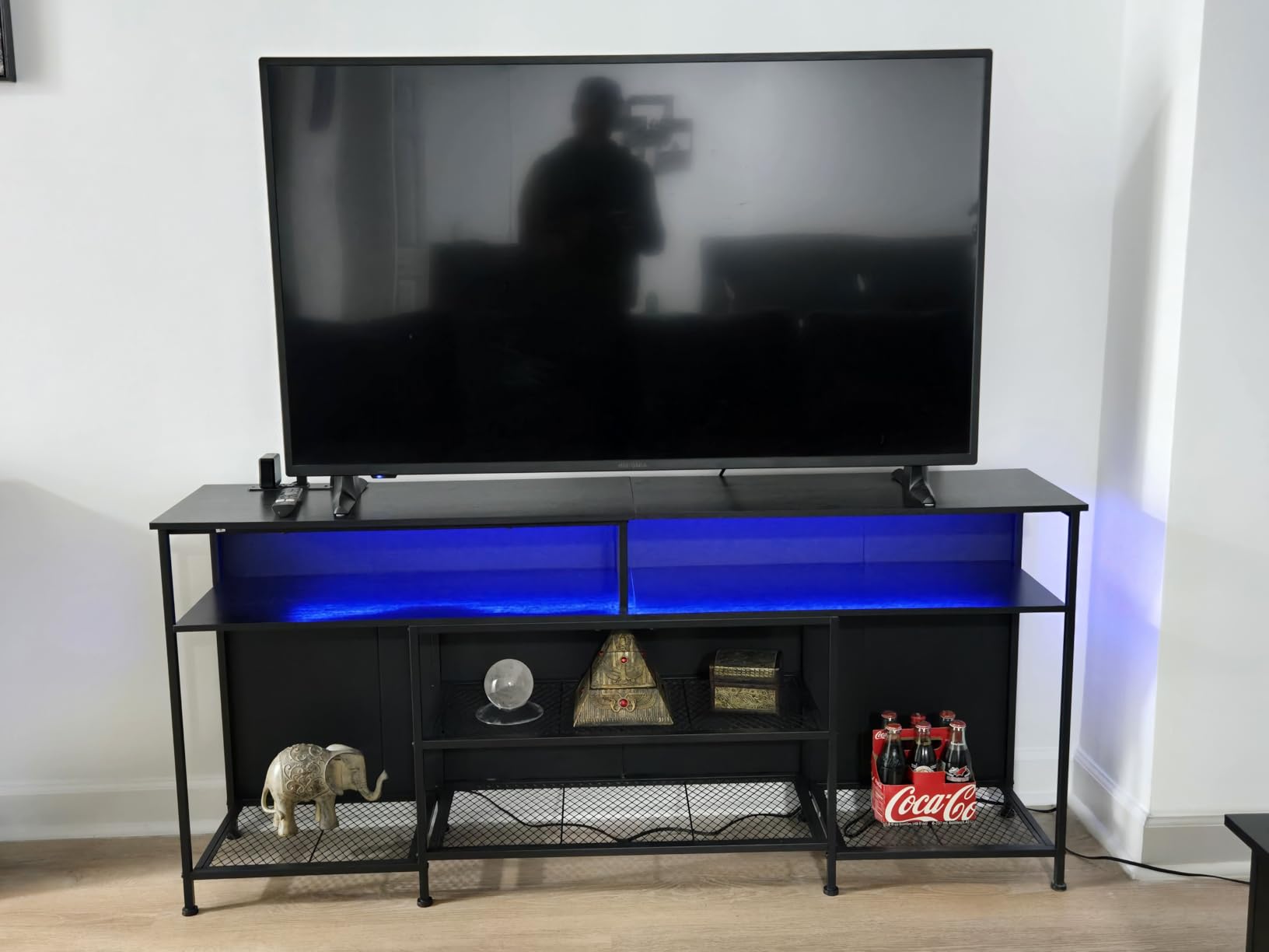 Furologee TV Stand with Power Outlets and LED Lights, 63 Inch Entertainment Center for 60 65 70 Inch TVs, Media Console Table with Open Shelves, for Bedroom, Living Room, Black customer photo 1