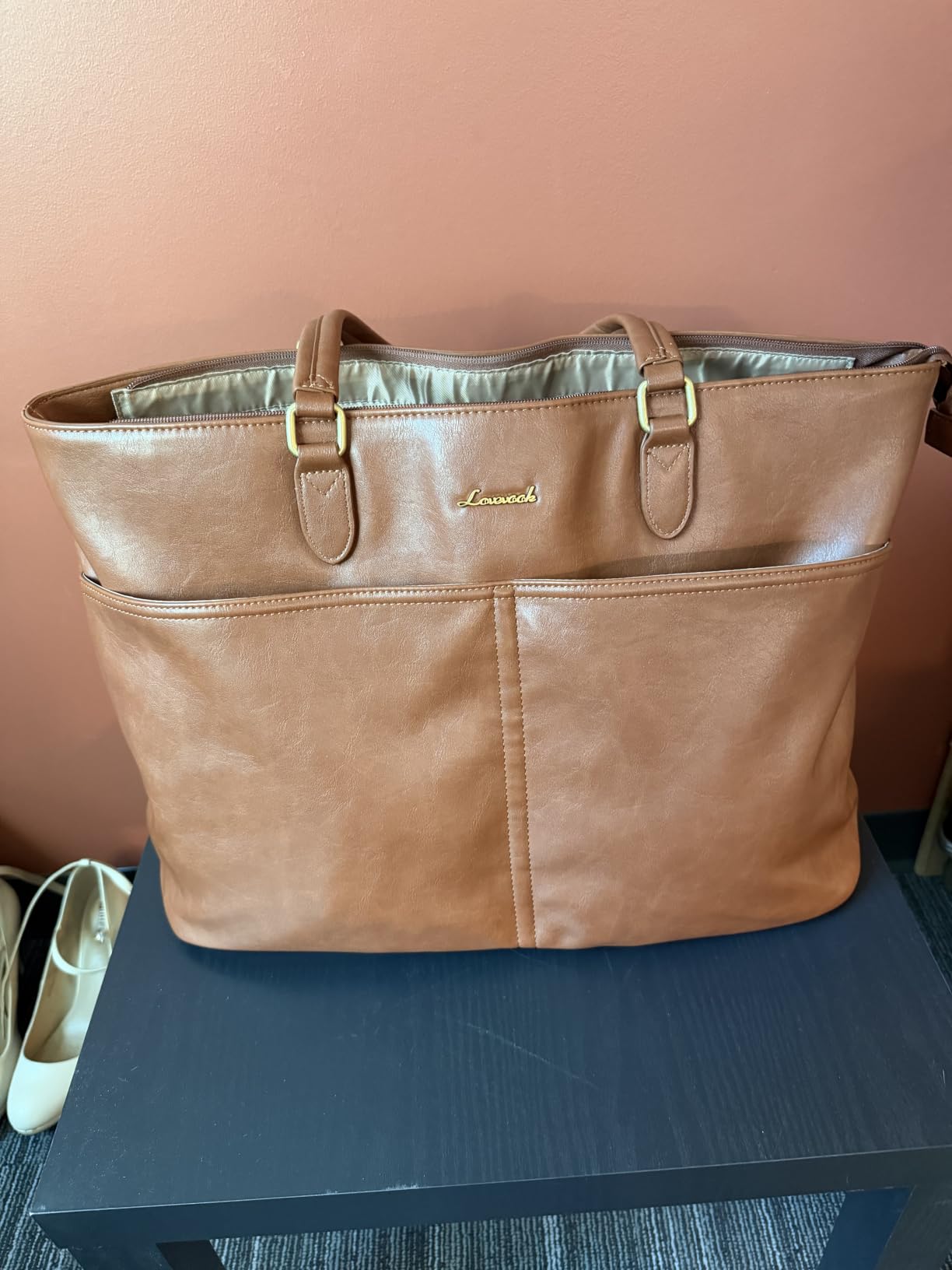 LOVEVOOK Work Tote Bags for Women, Vintage Leather 15.6 Inch Laptop Bag with Large Cup Holder, Teacher Nurse Medical Professional Computer Bag, Office Briefcase Handbag Gift customer photo 2