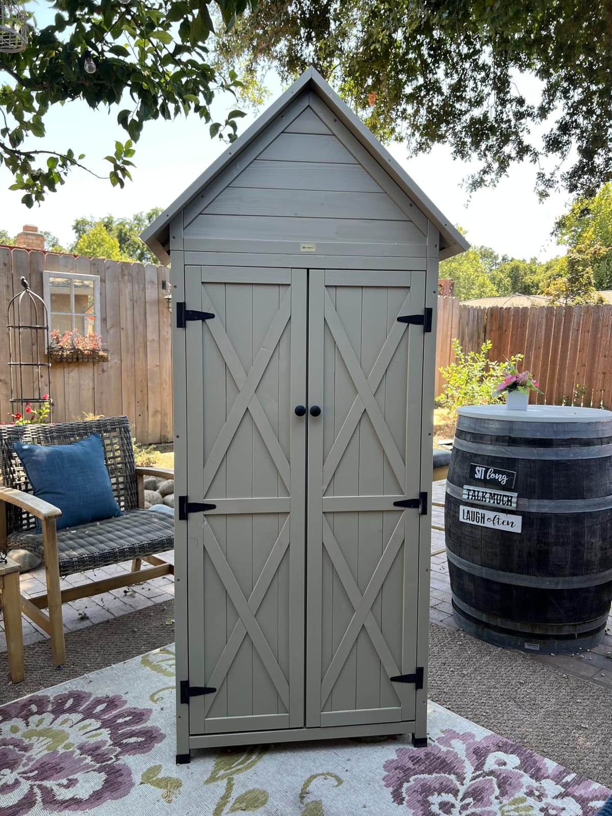 Outdoor Storage Shed with Floor & Adjustable Shelves, Wooden Garden Tool Cabinet Weatherproof, 71