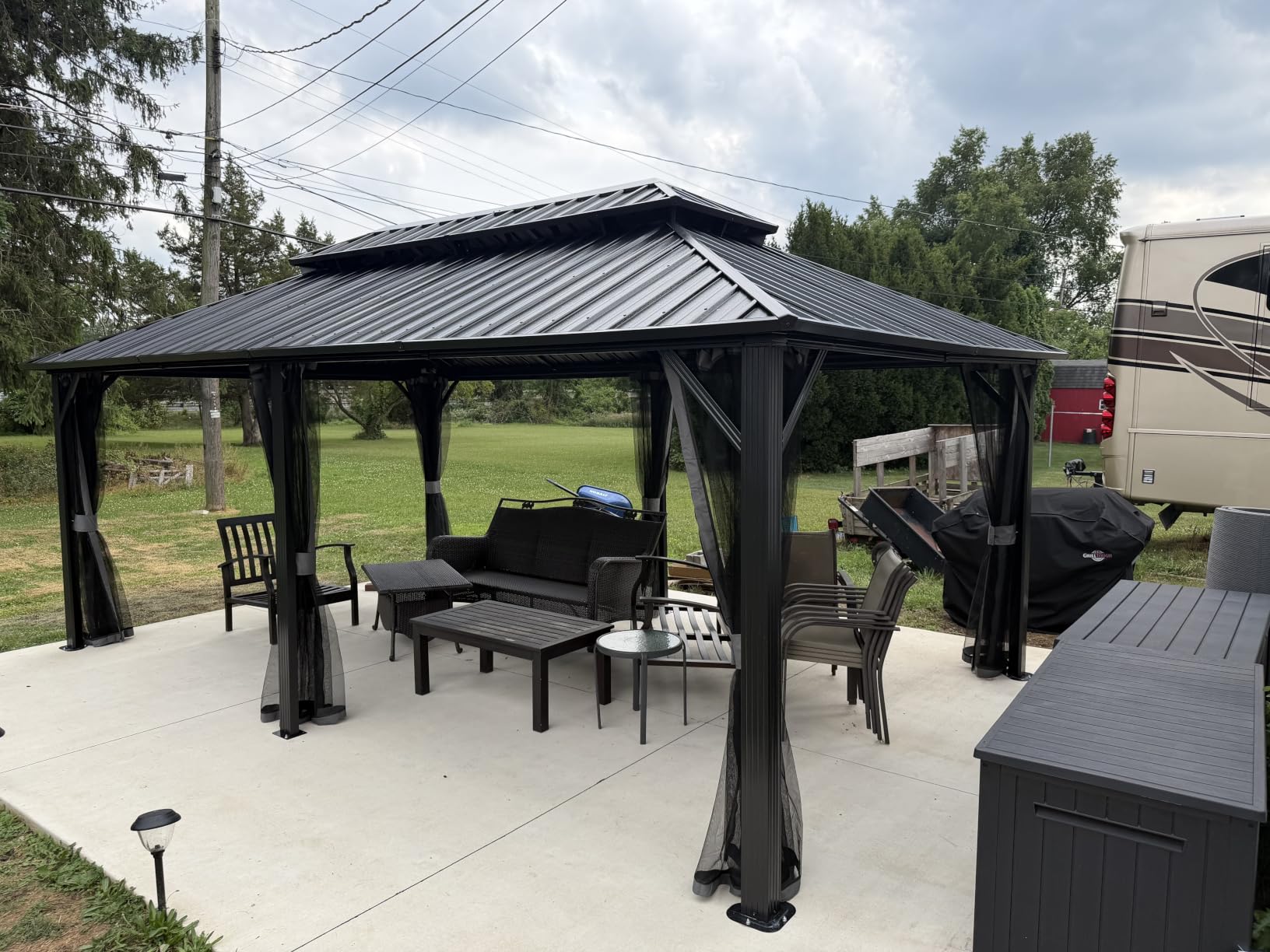 Aoxun 12X16Ft Hardtop Gazebo Metal Gazebo with Galvanized Steel Double Roof | Outdoor Pergola Permanent Pavilion with Breathable Netting,Curtains Mosquito Screens for Backyard,Patio,Lawn,Deck,Grey customer photo 1