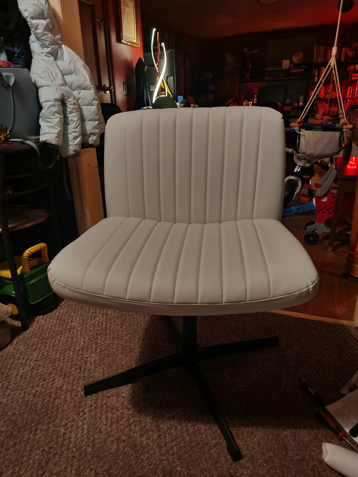 Drafting Chair, Tall Office Chair for Standing Desk, High Executive Leather Ergonomic Computer Chair with Adjustable Height and Flip-Up Armrest for Counter Height Desk, Black customer photo 2