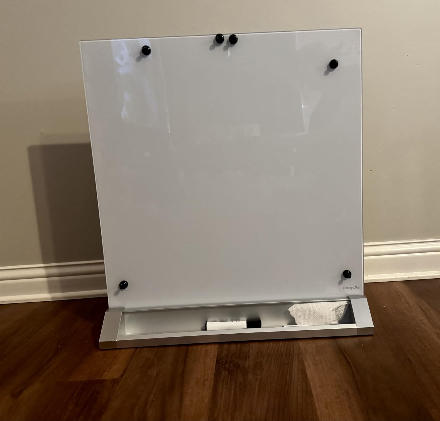 ECR4Kids MessageStor Glass Dry-Erase Board with Storage Stand and Magnets, White Board | Magnetic glass whiteboard, GREENGUARD Gold Certified, storage stand, 6 rare-earth magnets, portable privacy divider, office customer photo 1