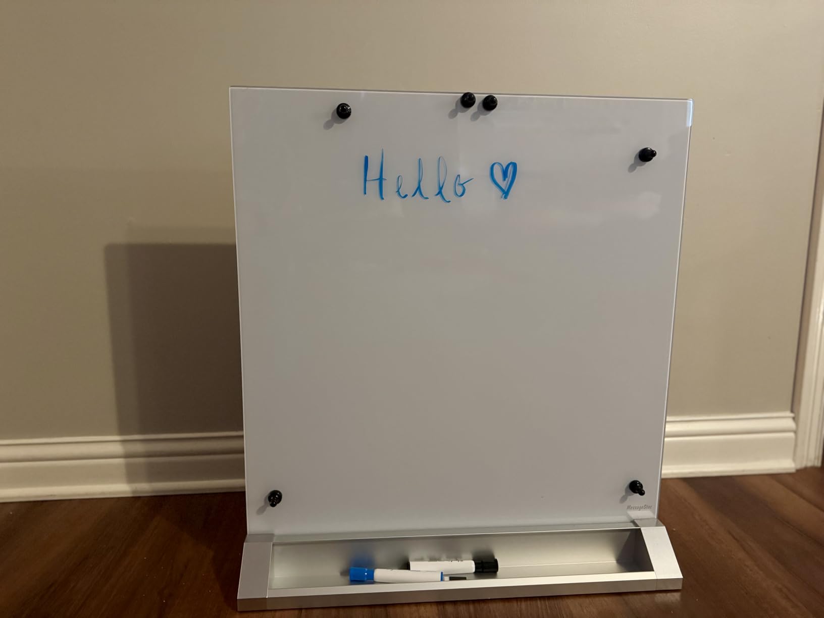ECR4Kids MessageStor Glass Dry-Erase Board with Storage Stand and Magnets, White Board | Magnetic glass whiteboard, GREENGUARD Gold Certified, storage stand, 6 rare-earth magnets, portable privacy divider, office customer photo 2