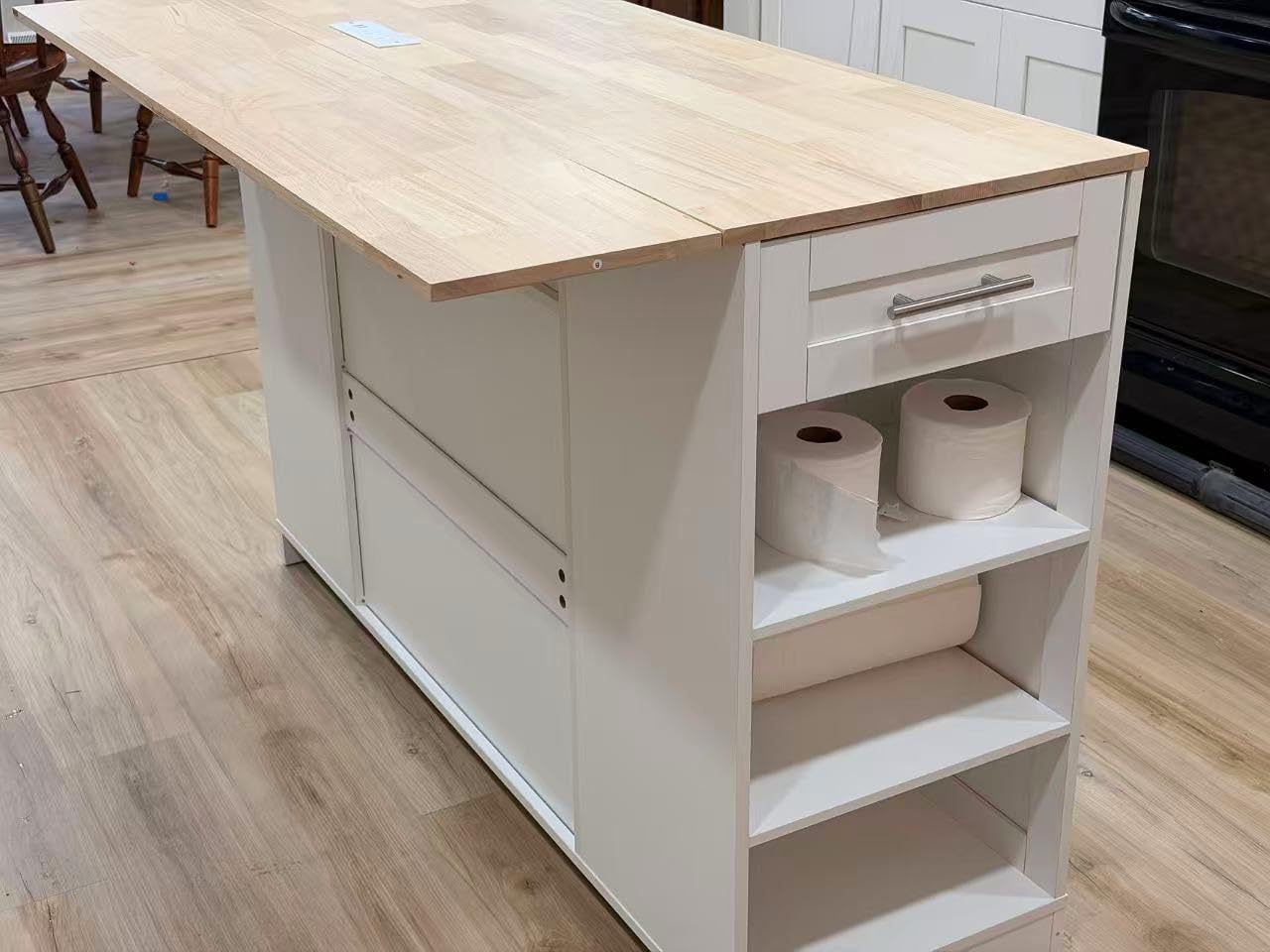 Dripex 53'' Rolling Kitchen Island with Power Outlet, Drop Leaf & Trash Can customer photo 2