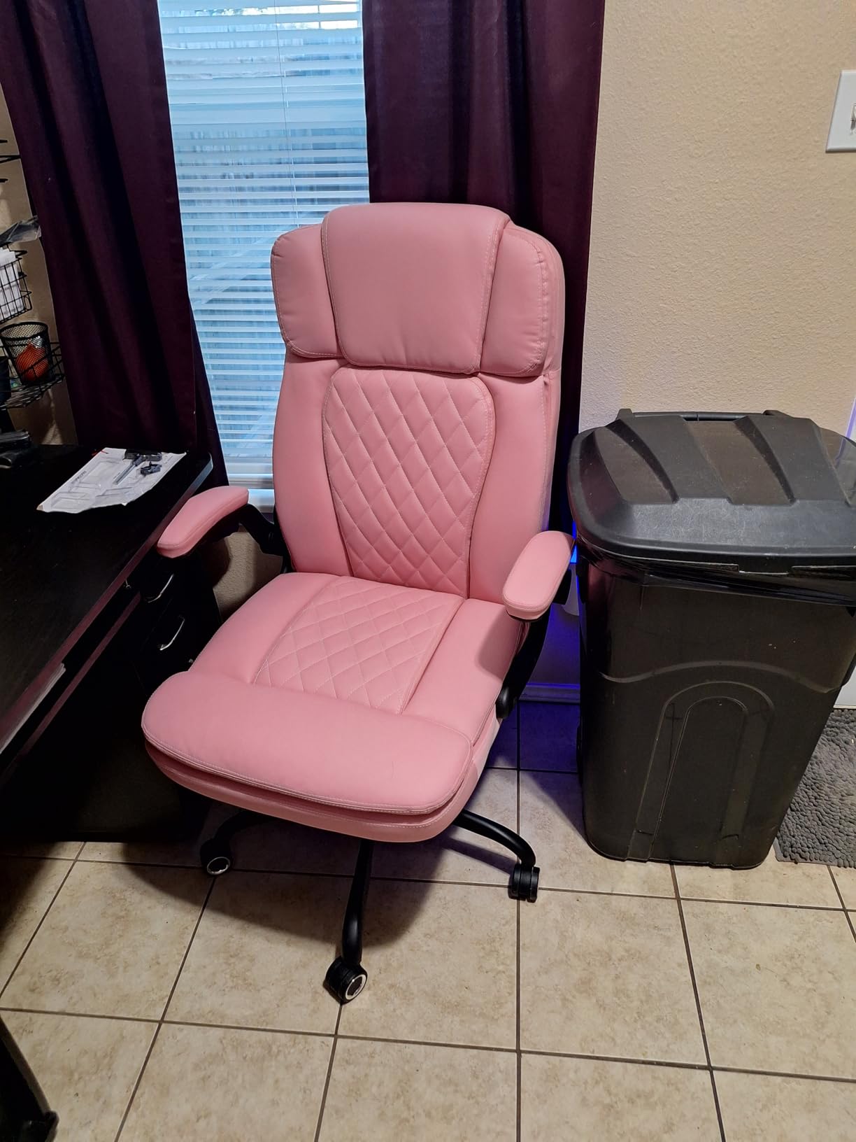 450LBS Big and Tall Executive Office Chair with Flip up Arm, Heavy Duty PU Leather Computer Desk Chair, Comfortable High Back Swivel Home Office Chair with Rolling for Adults, Spring Cushion, Metal Base customer photo 1
