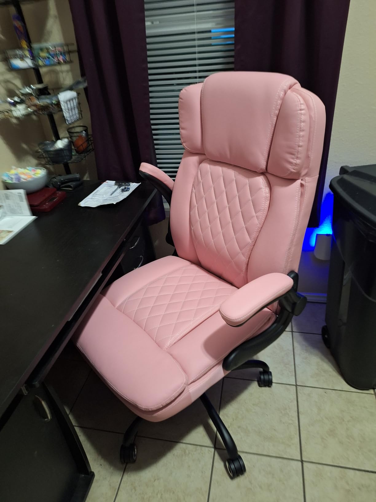 450LBS Big and Tall Executive Office Chair with Flip up Arm, Heavy Duty PU Leather Computer Desk Chair, Comfortable High Back Swivel Home Office Chair with Rolling for Adults, Spring Cushion, Metal Base customer photo 2