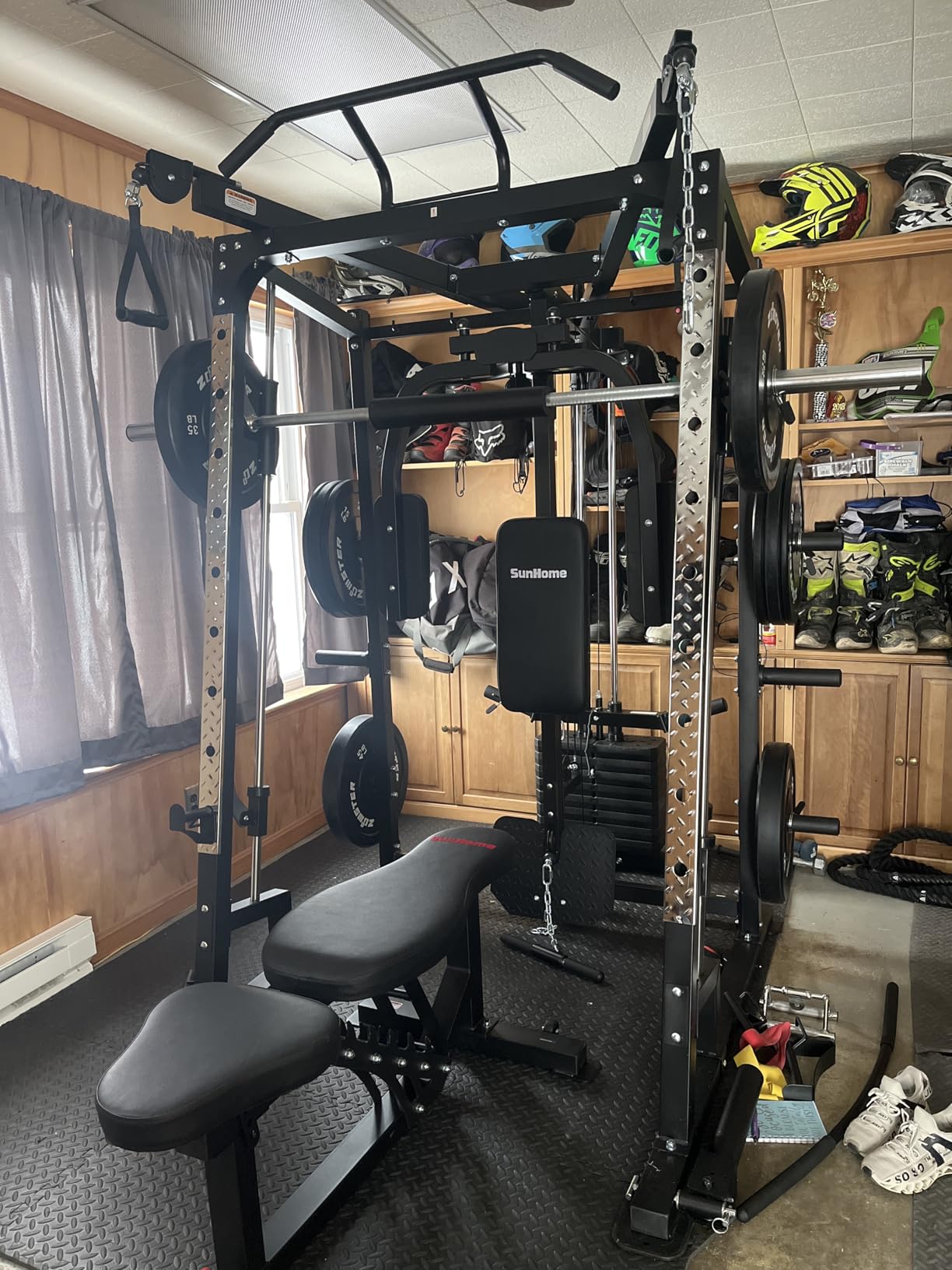 Smith Machine, 2000LBS Power Cage Squat Rack with Smith Bar, LAT Pull-Down Systems, Cable Crossover Machine for Home Gym customer photo 2