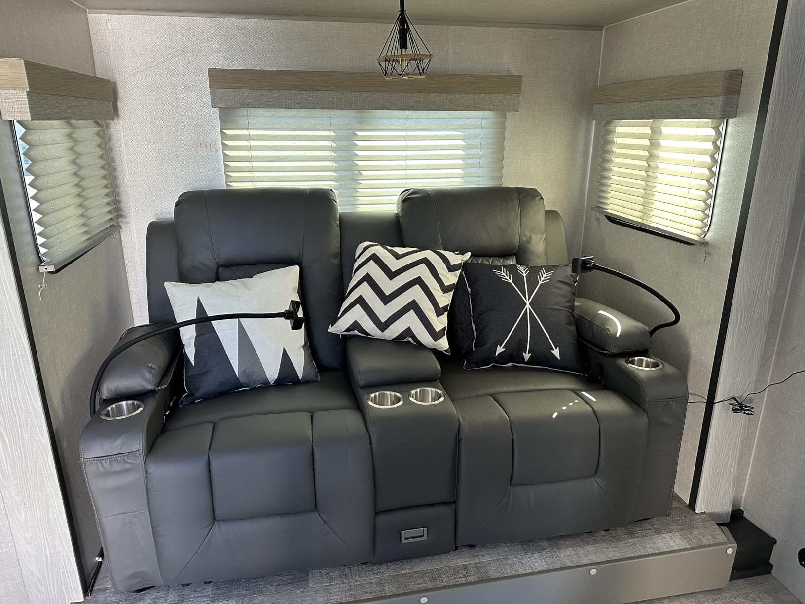 Recliner Sofa, Home Theater Seating with Center Console, 4 Seat Reclining Couch with USB Ports & Phone Holders, Wall Hugger RV Sofa Furniture Loveseat Recliner Couch with Storage & Pocket customer photo 2