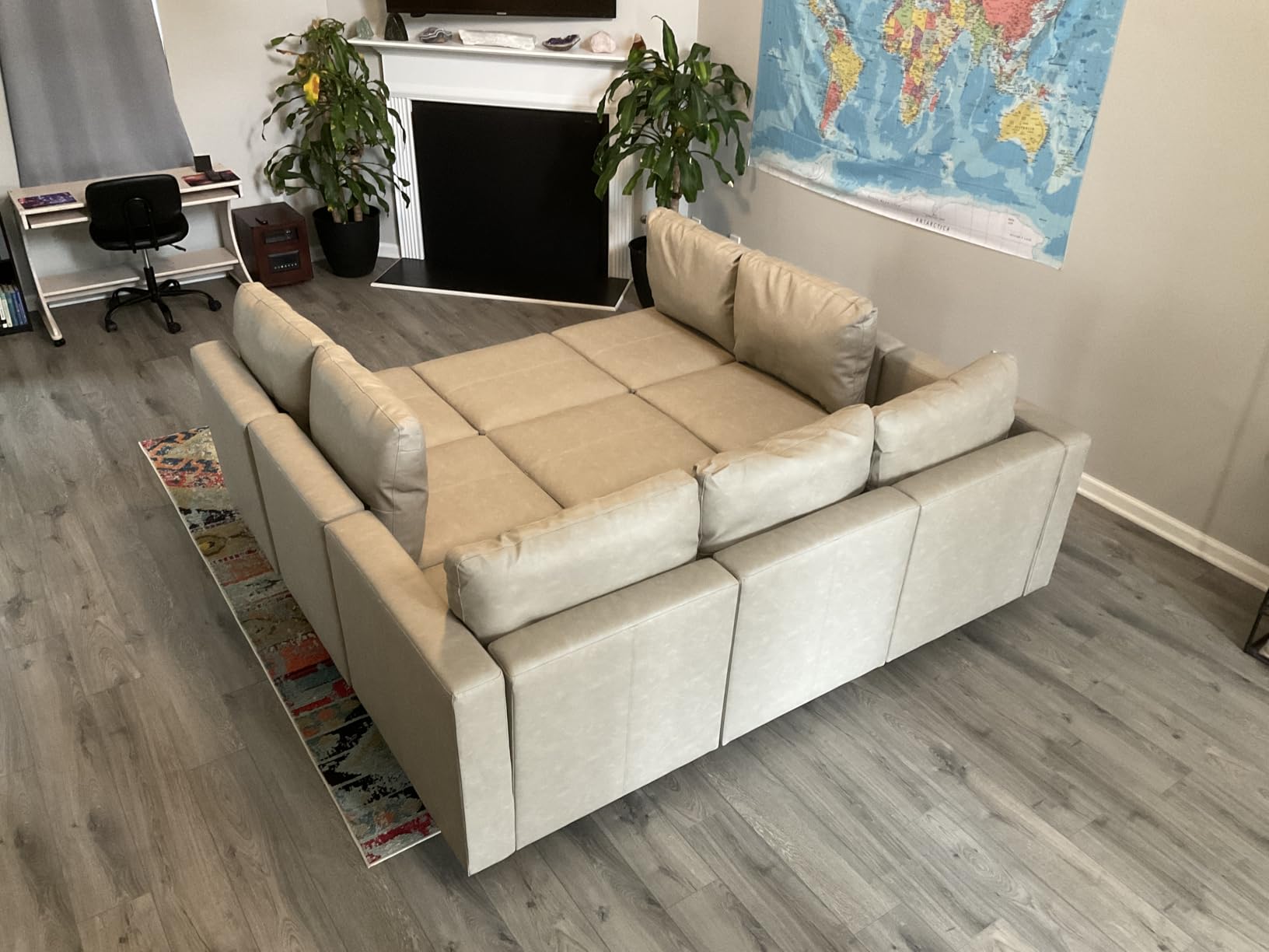 EASE MOOSE Faux Leather Sectional, U Shaped Modular Sectional Sofa, Grey | Faux Leather Modular Sectional sofa with Storage, Material Scratch Resistant, Convertible sofa bed, Freely combinable customer photo 1
