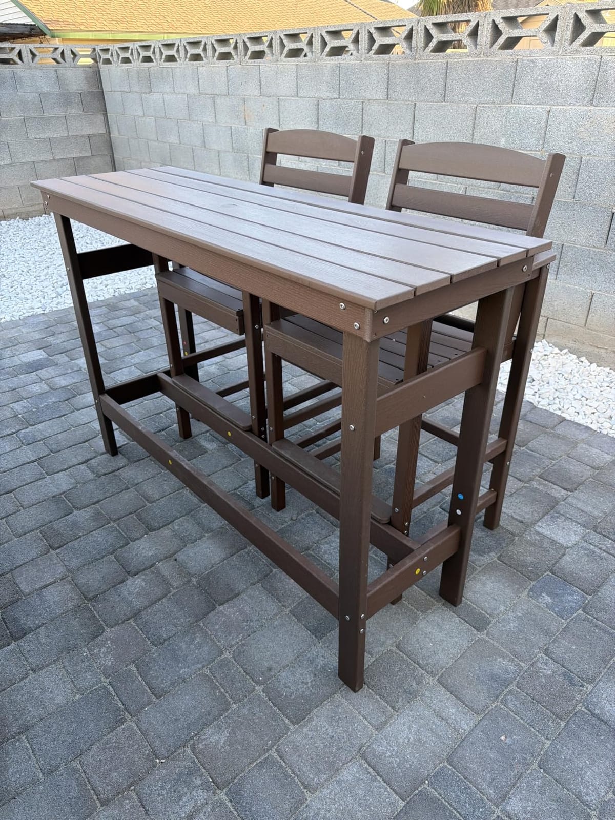 SERWALL Outdoor Bar Set, 2 Adirondack Bar Chairs & Bar Height Table, Grey - with 1.6