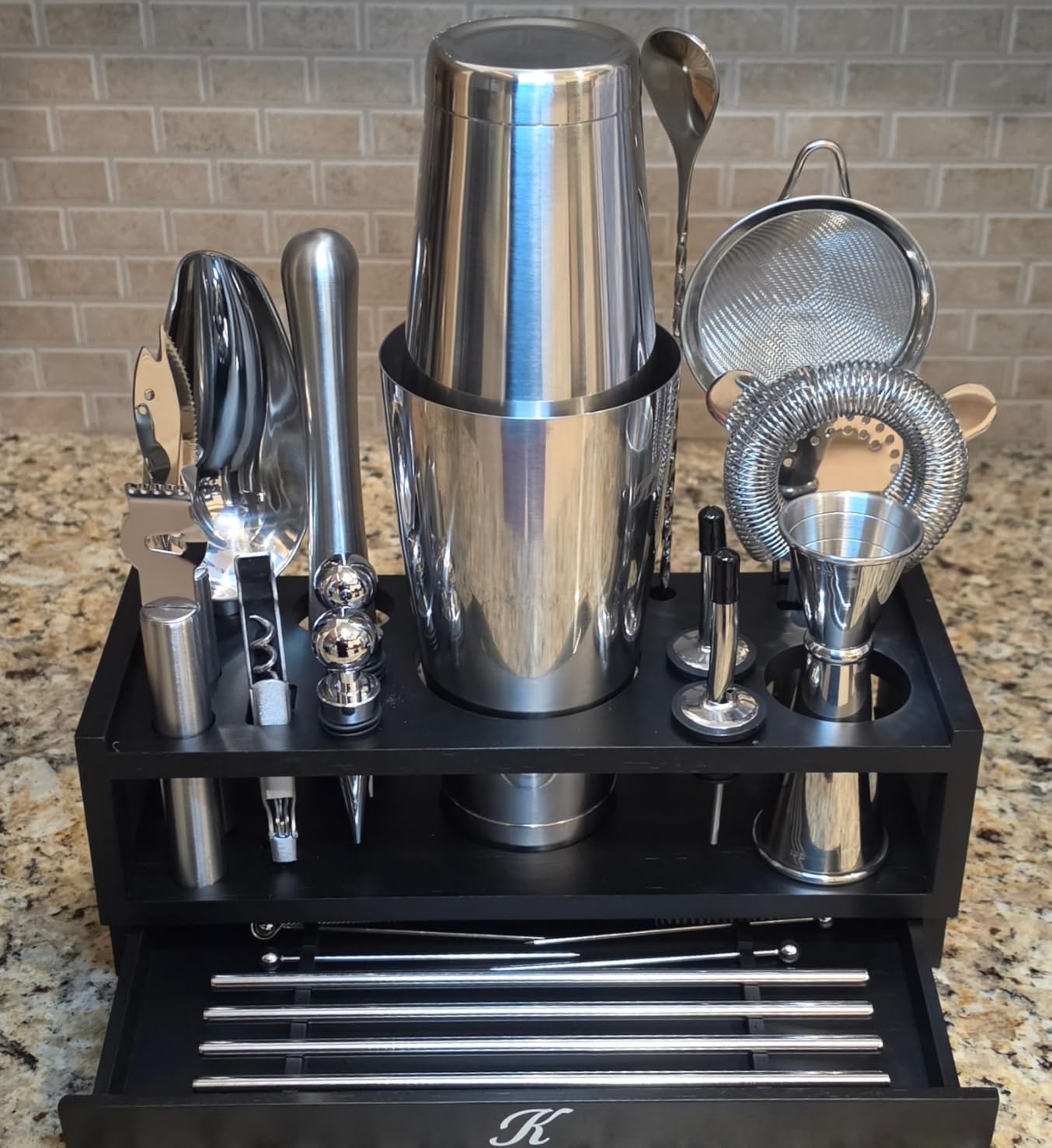 Kitessensu 25-PC Professional Bartender Kit, Bar Tool with Drawer Stand | Cocktail Boston Shaker Set, Mixology Bar Set, 18oz & 28oz Ultimate Martini Shaker, Home Bar Tool & Gift customer photo 2