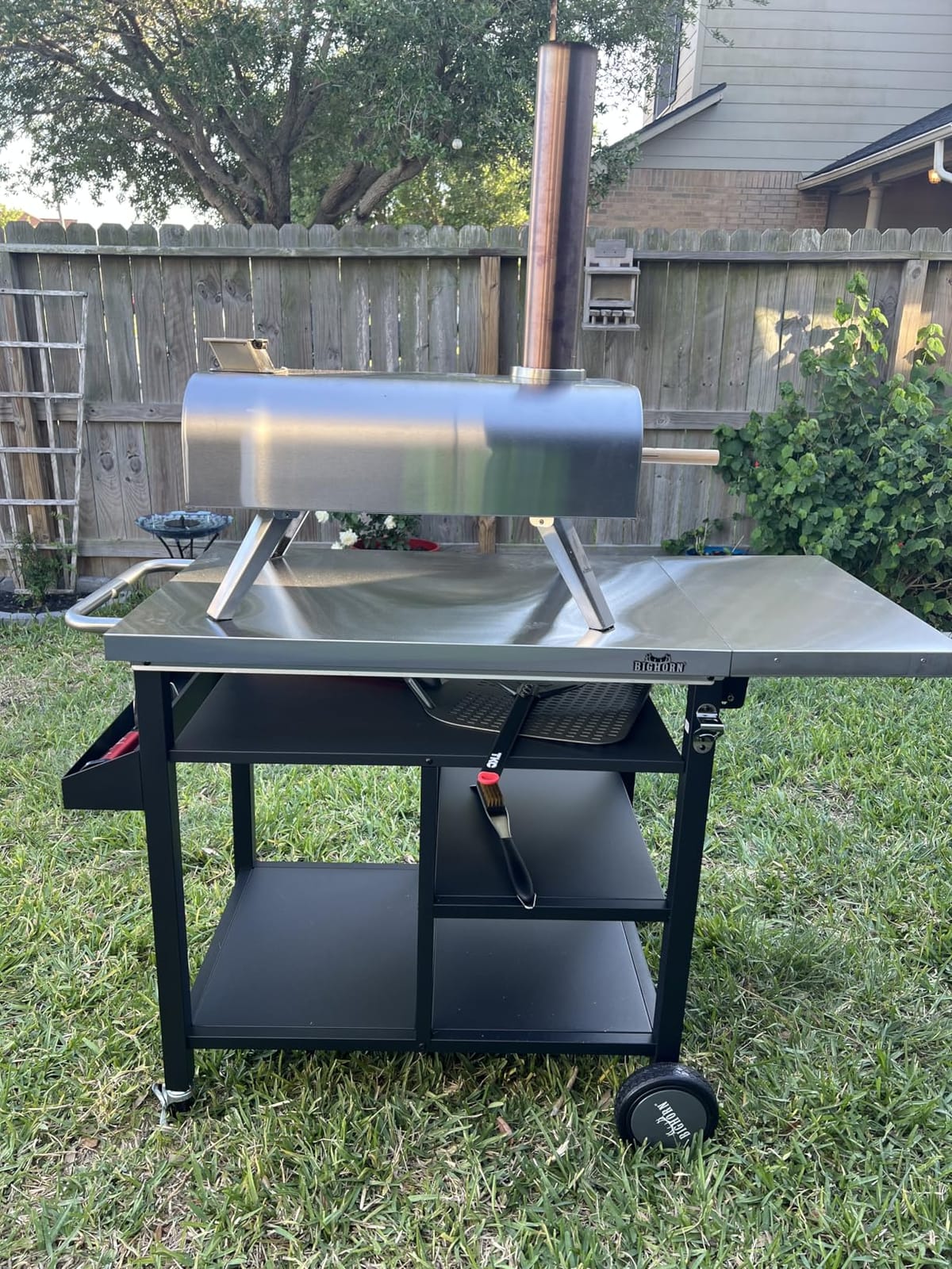 BIG HORN OUTDOORS Grill Cart, Stainless Steel Outdoor Grill Table for Infrared Grill, Pizza Oven Stand Compatible with Big Horn, Ninja, Ooni Pizza Ovens, Outdoor Cooking Table, 48.4