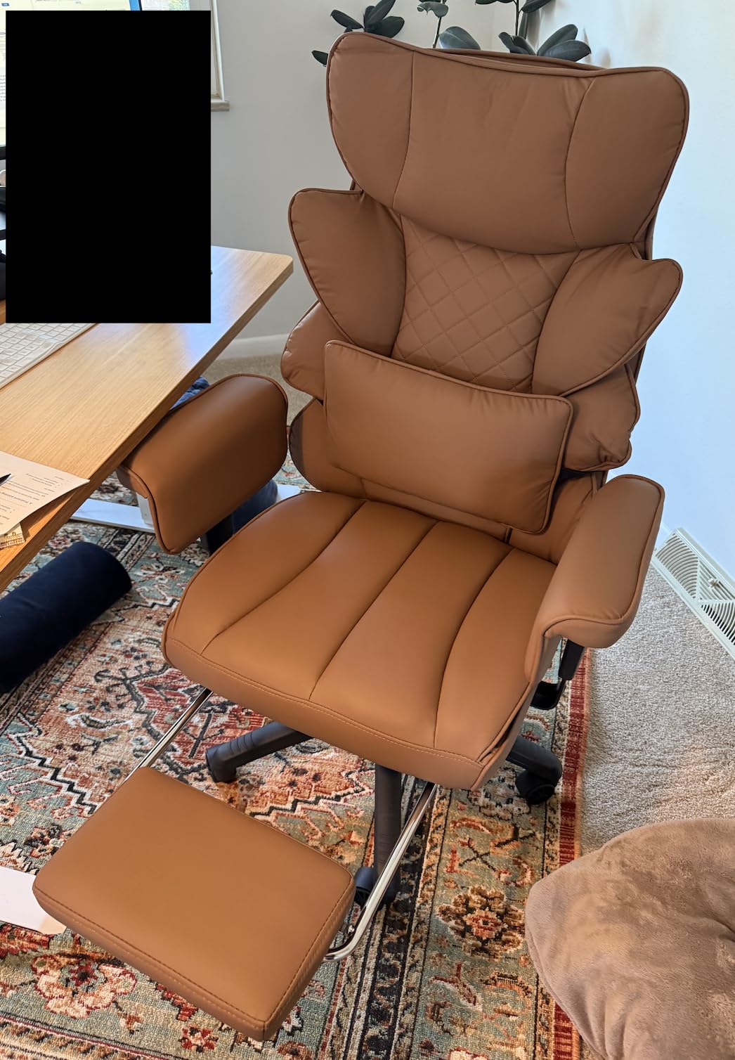 Dowinx Big and Tall Office Chair with Pocket Spring Cushion,High Back Computer Gaming Chairs with Adjustable Armrests,Executive Desk Chairs with Lumbar Support and Footrest,PU-Black customer photo 2