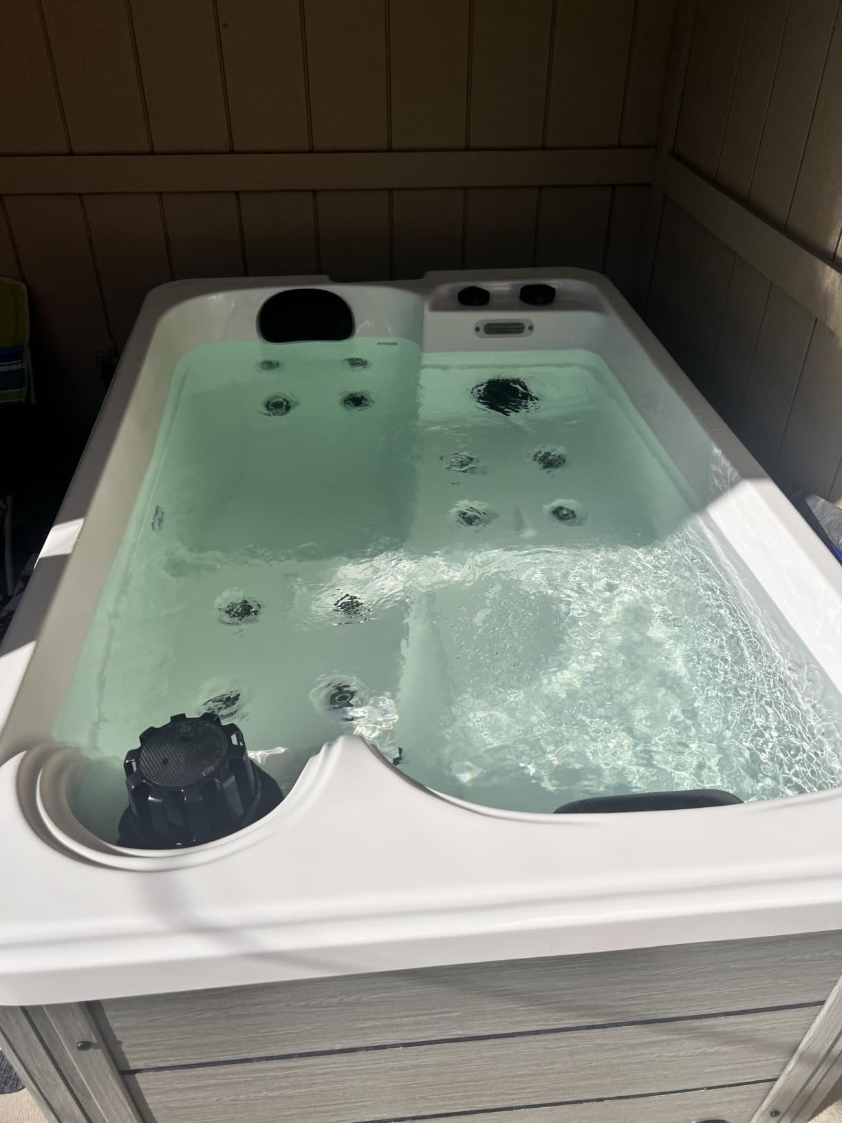 Jocisland 2 Person Outdoor Hot Tub with 15 Stainless Steel Jets, 110V Acrylic Plug & Play Hot Tub with LED Lights & Waterfall, Double Lounger Seat Spa with Cover, 2 Filters & 2HP Pump, Charcoal Gray customer photo 2