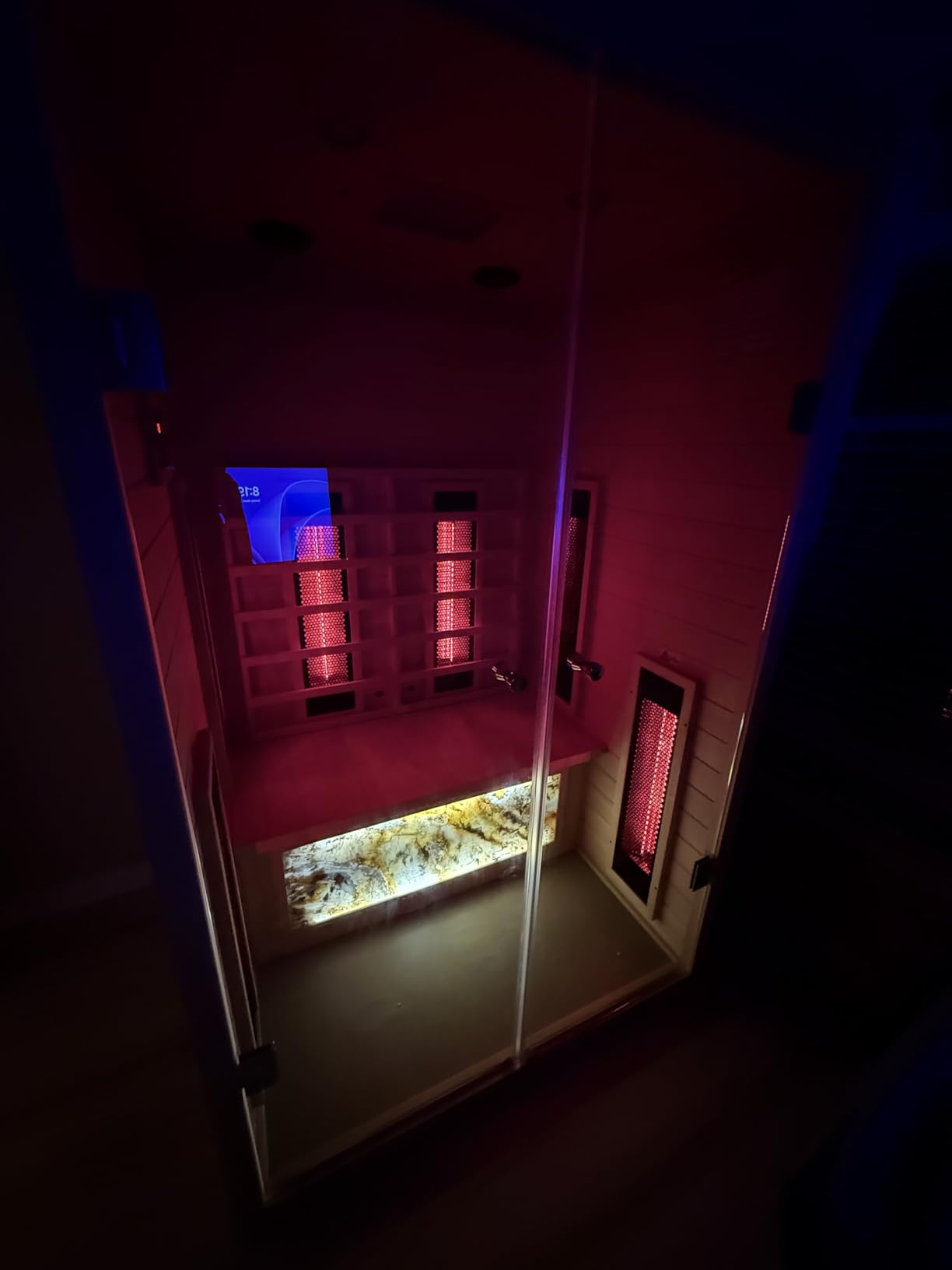 Ceramic Infrared Sauna 2 Person Infrared Sauna w/Red Light Therapy | Far & Near Infrared Sauna Indoor, Low EMF Infrared Sauna for Home Spa, Deluxe Glass Home Sauna with Granite Backdrop customer photo 2