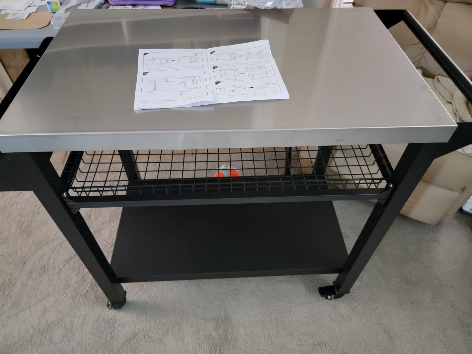 Outdoor Grill Cart with Stainless Steel Top, Outdoor Kitchen Island BBQ Prep Table, 2-Tier Storage Cabinet, Rolling Utility Station with Hanging Trash Bin, Wheels, Side Shelf for Patio, Yard, Picnic customer photo 2